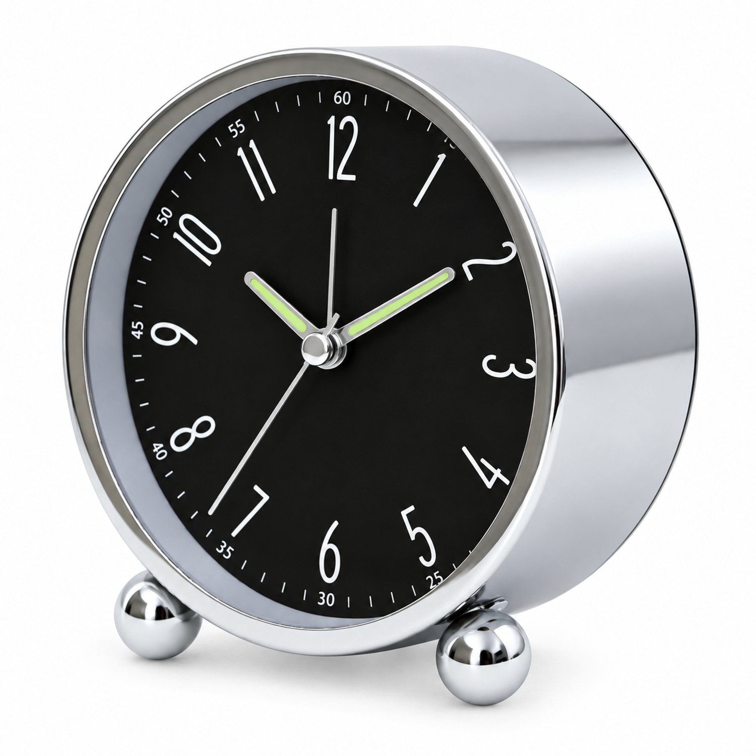 wekker - analoge kwartsklok met volledige uurcijfers - zwarte wijzerplaat, metalen behuizing, stil uurwerk en batterijvoeding