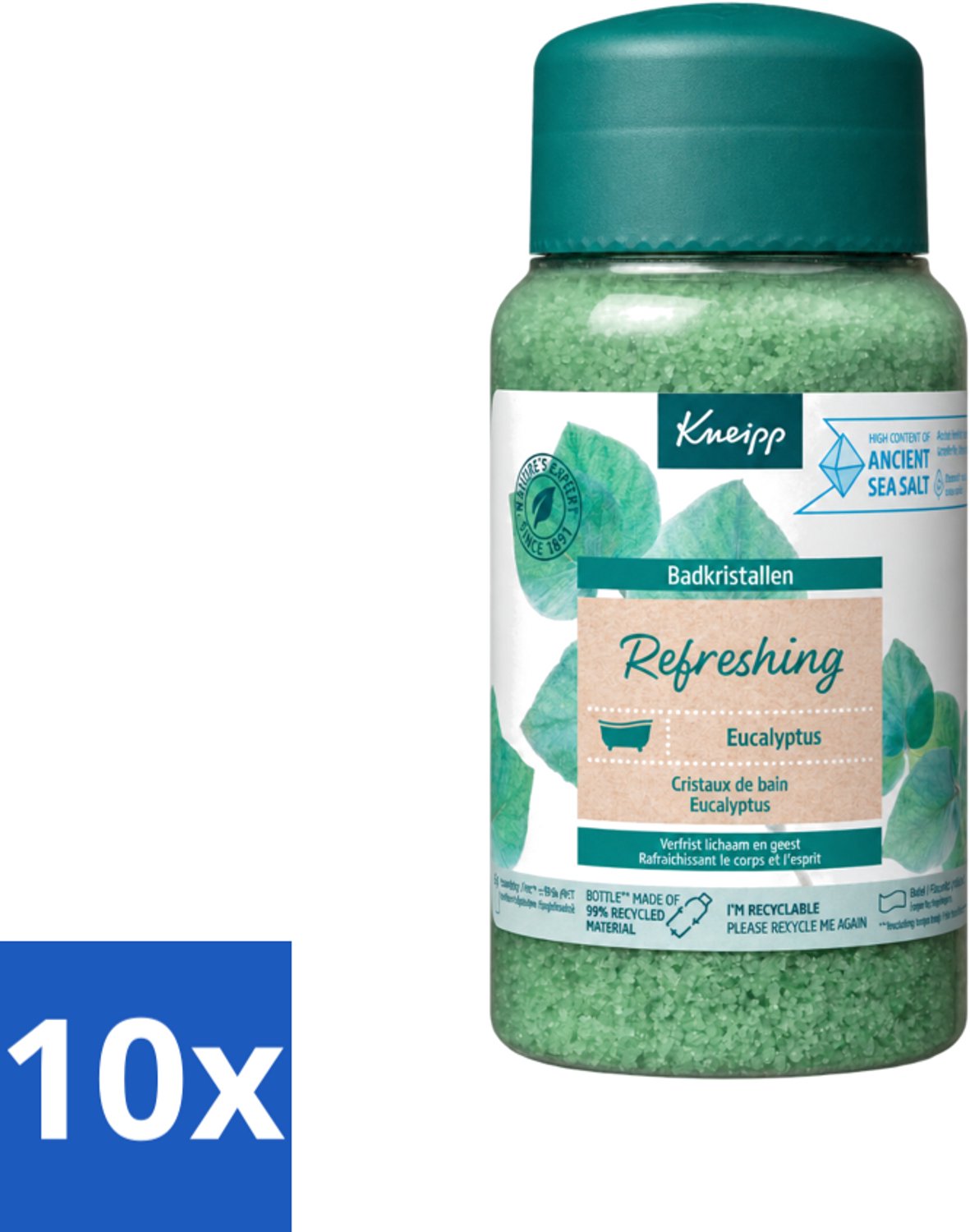 10 x Kneipp - Badzout - Badkristallen - Refreshing Eucalyptus - 600 g - Voordeelverpakking - 10 stuks