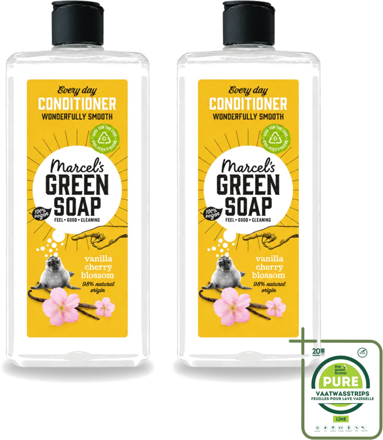 2 x Marcel’s Green Soap – Conditioner – Vanilla & Cherry Blossom – 300 ml - Grootverpakking - Vaatwasstrips - Haarverzorging - Natuurlijke Conditioner - Sheabutter - Vanille - Kersenbloesem