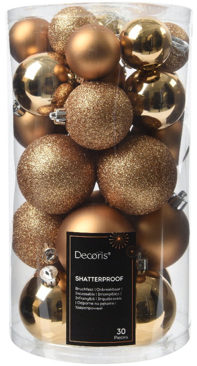 Decoris kerstballen set Plastic 30st pecannoot bruin 4-5-6cm