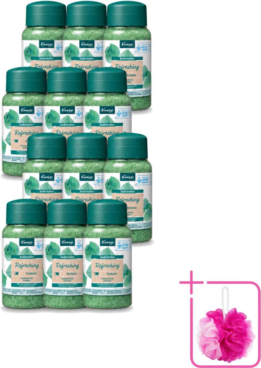 12 x Kneipp - Badzout - Badkristallen - Refreshing Eucalyptus - 600 g - Bulkverpakking - Badzout - Douchemop - Badkristallen