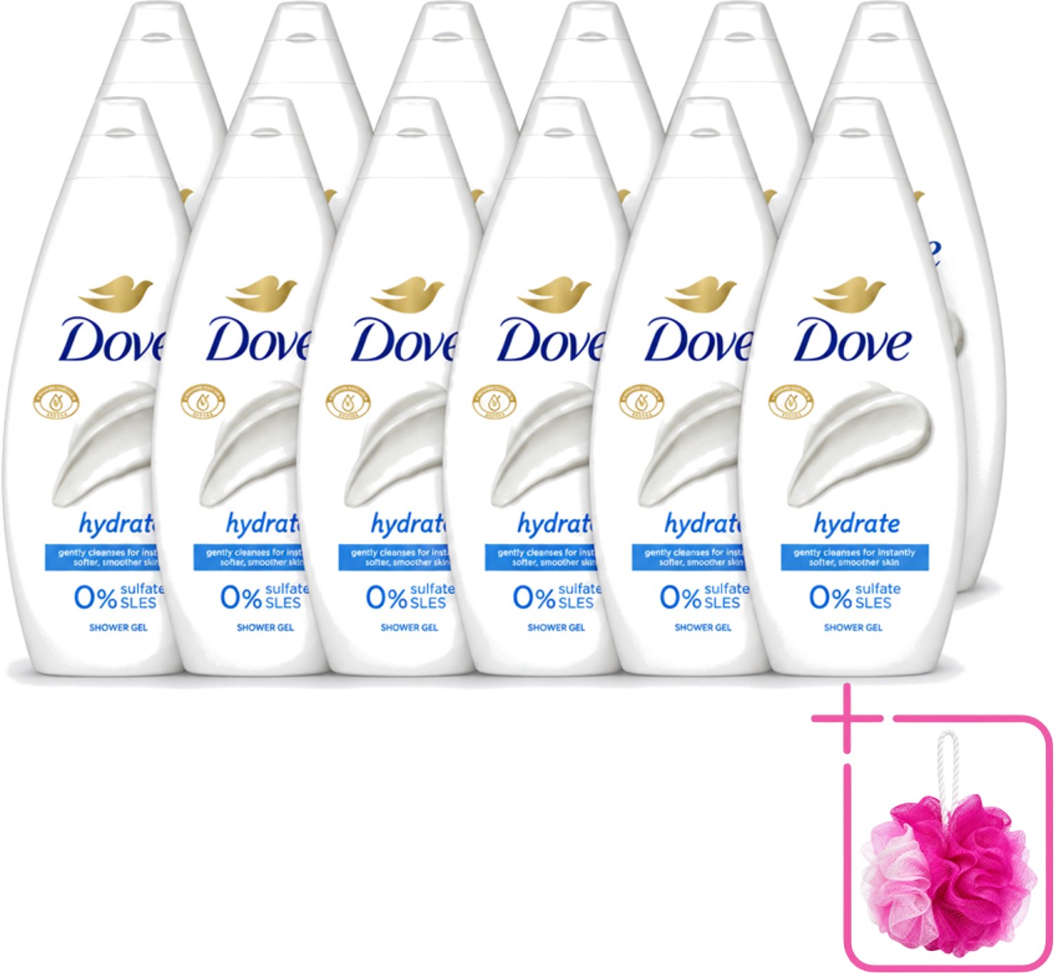 12 x Dove Douchecrème - Hydrate - 720 ml - Bulkverpakking - Hydratatie - Douchemop - Droge huid