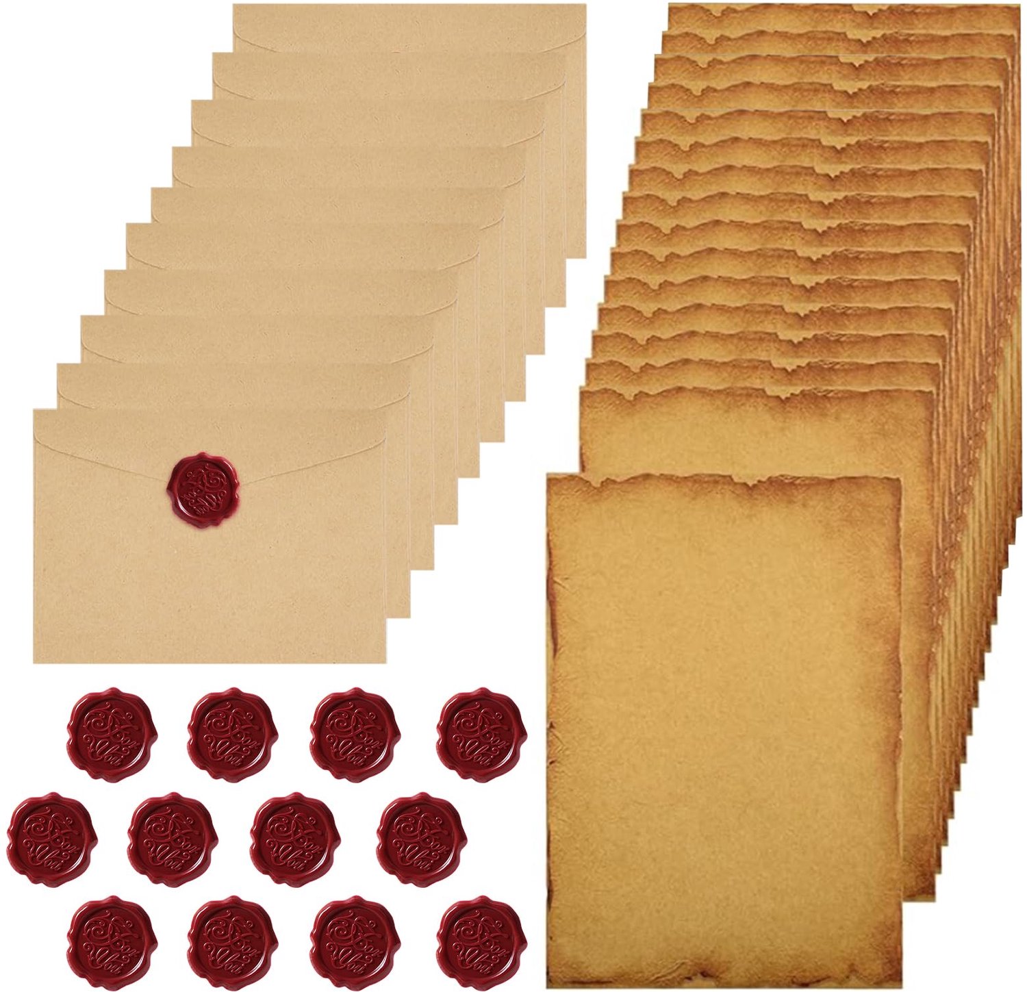 Vintage Briefpapier Set met 12 Enveloppen en 16 Kraftkaarten