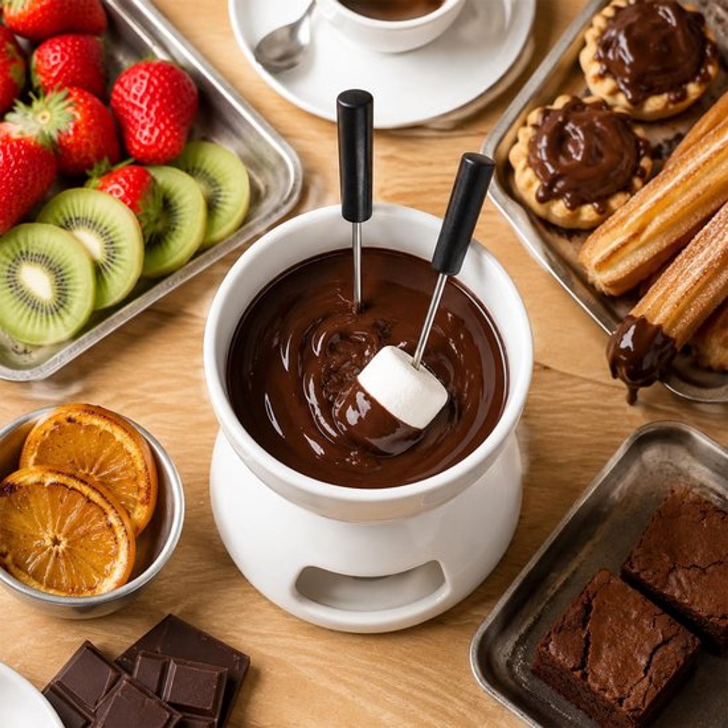 Keramische Chocolade Fondue Pot Set 400ml, Chocolade Fondue Mok met 4 Vorken – foto 6