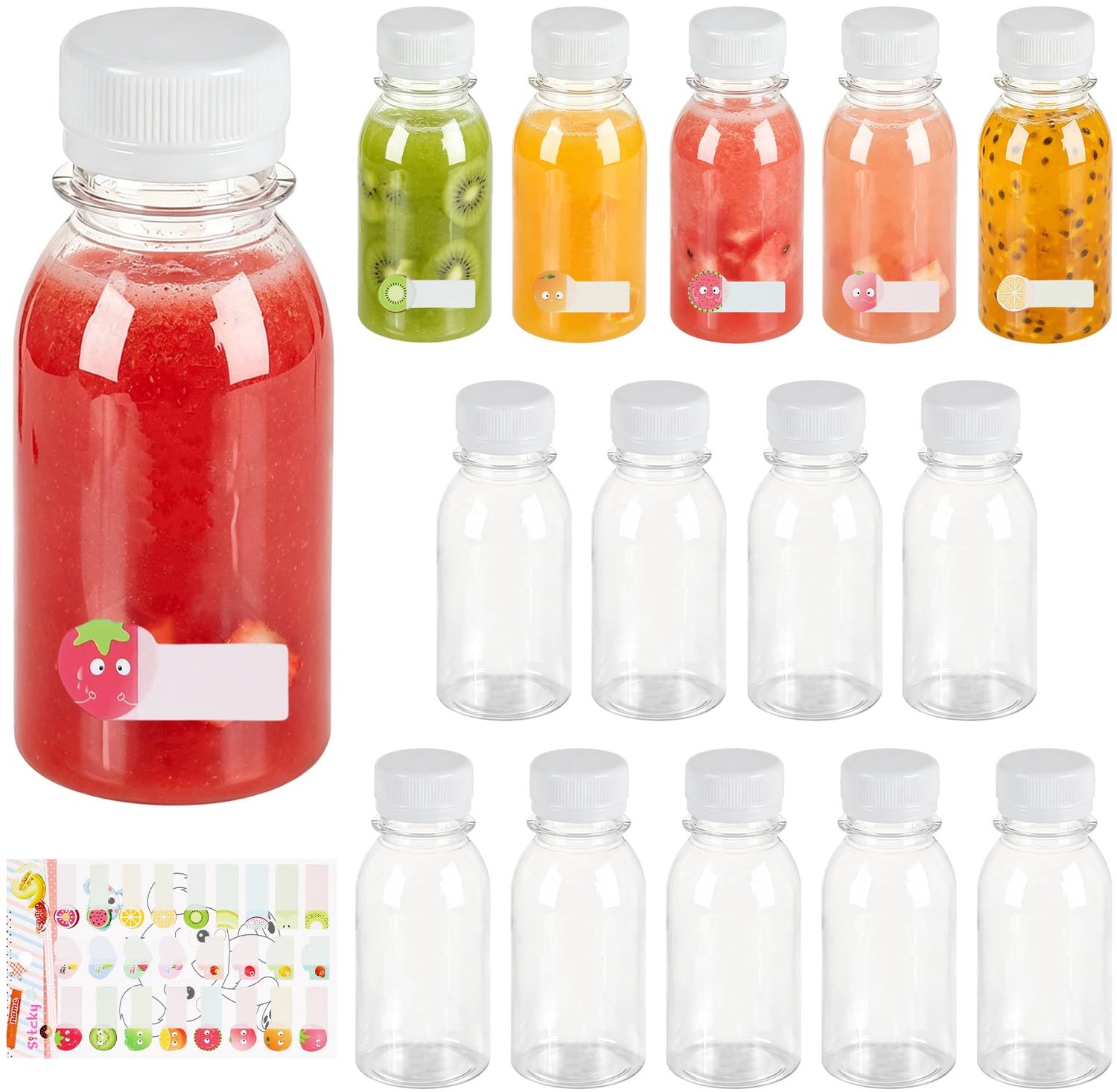 Set van 14 Herbruikbare Sapflessen met Stickers 100ml