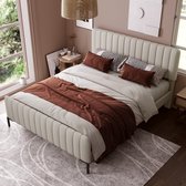 Sweiko Gestoffeerd bed - 160 x 200 cm - Tweepersoonsbed - Verstelbaar hoofdeinde - Linnen - Grijsbeige (zonder matras)