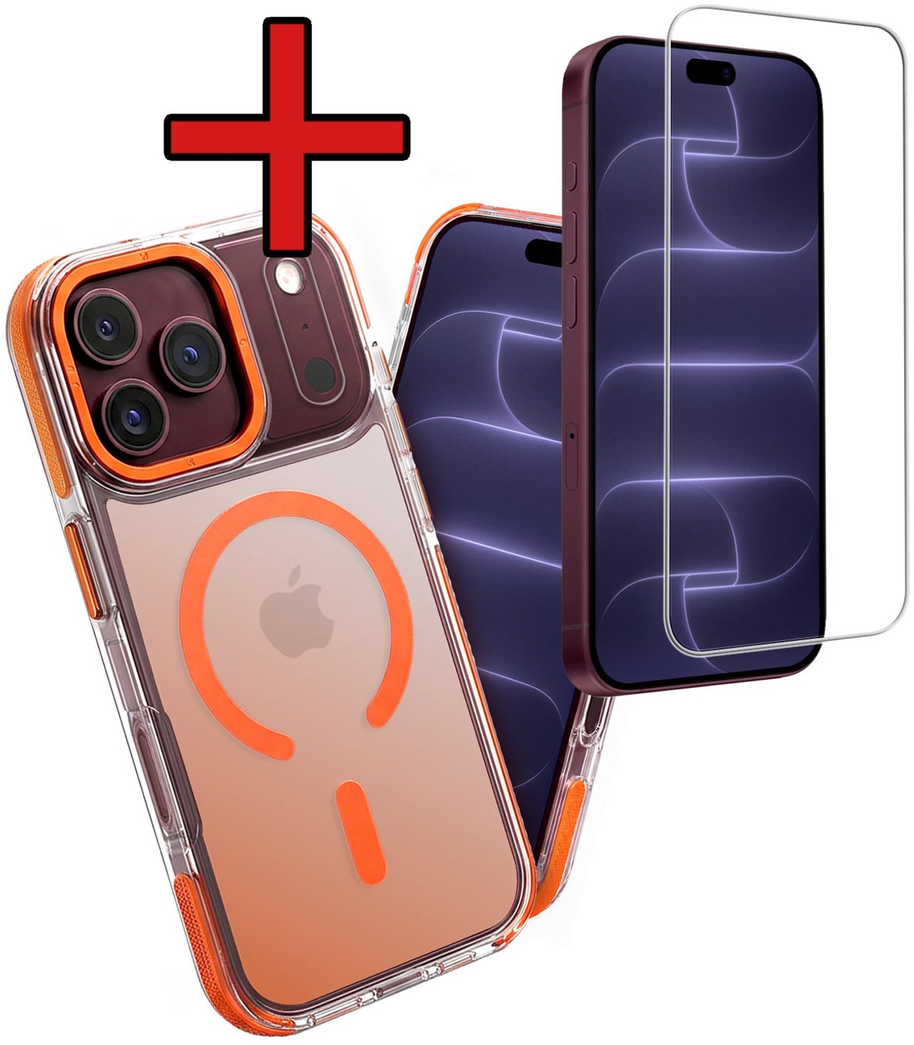 Hoesje - Met Screenprotector - Geschikt voor Apple iPhone 18 Pro - Magsafe Compatible - Holographic - Sterk & Shockproof - Shock Proof Case - Back Cover - Telefoon Hoes - Telefoonhoes - Oranje