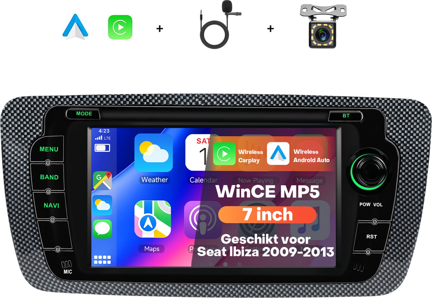 Boscer Autoradio met 7 Inch Scherm - Geschikt voor Seat Ibiza 6J 2009-2013 - Past in de Originele Dashuitsparing - Draadloos Apple CarPlay & Android Auto - Bluetooth Handsfree Bellen - FM Radio (RDS) - Achteruitrijcamera & Microfoon