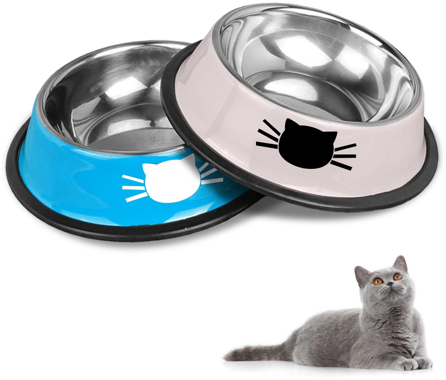Antislip voerbak voor katten - roestvrij staal - blauw en grijs - voorkomt morsen - ShopVlot