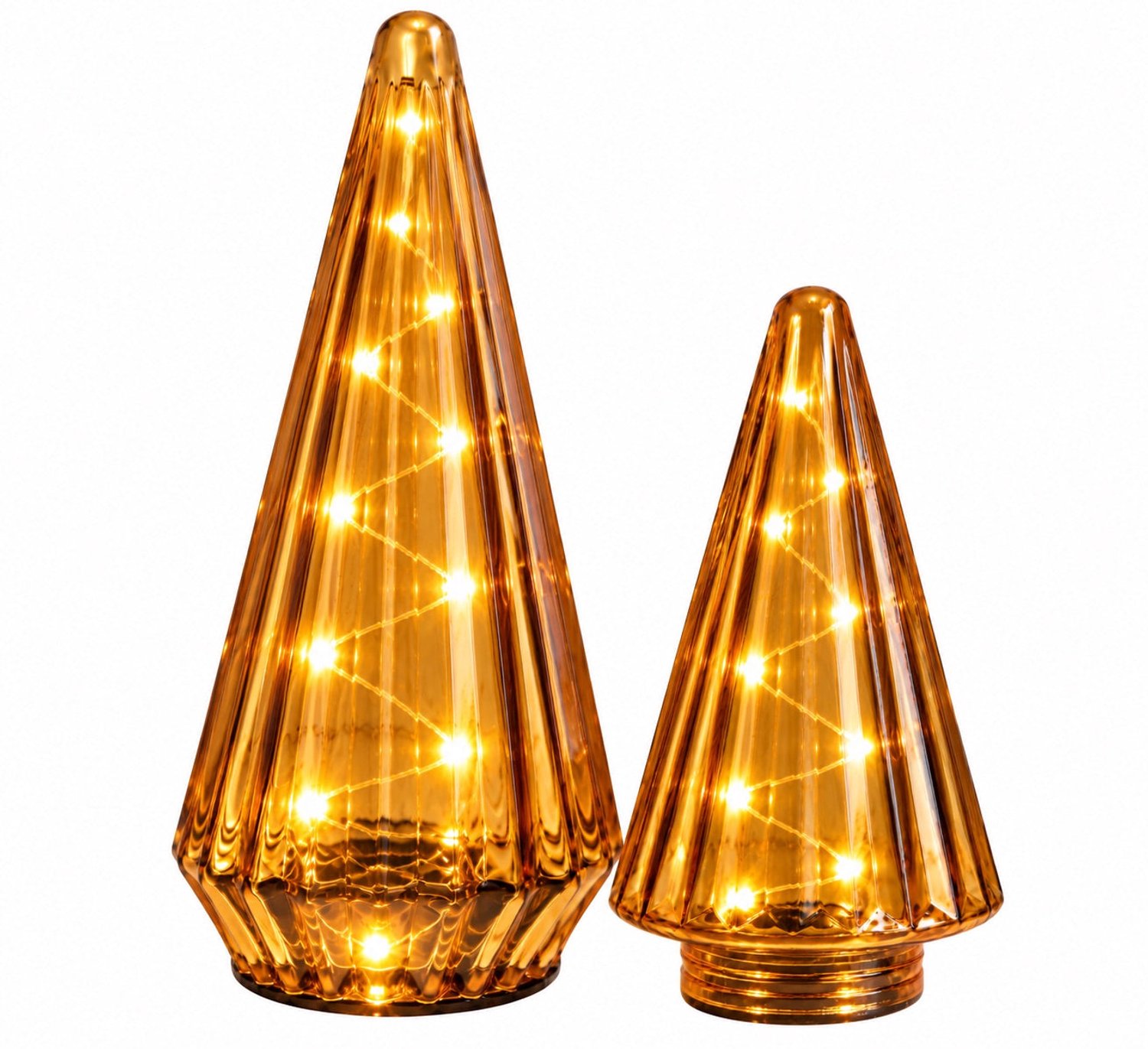 Glazen Kerstboom Geel Amber S/2 met LED verlichting H:24 en 33cm