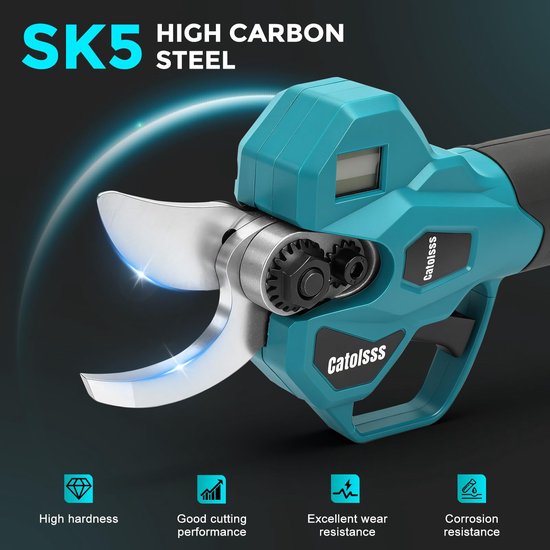 Accu takkenschaar compatibel met Makita 18V batterij, opening 32 mm, Max 45 mm snijdiameter, met 2 m verlengstang, LCD-digitaal display, voor het snoe — afbeelding 3
