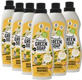 Zes flessen Marcel's Green Soap Universeel Wasmiddel Vanille Katoen naast elkaar.