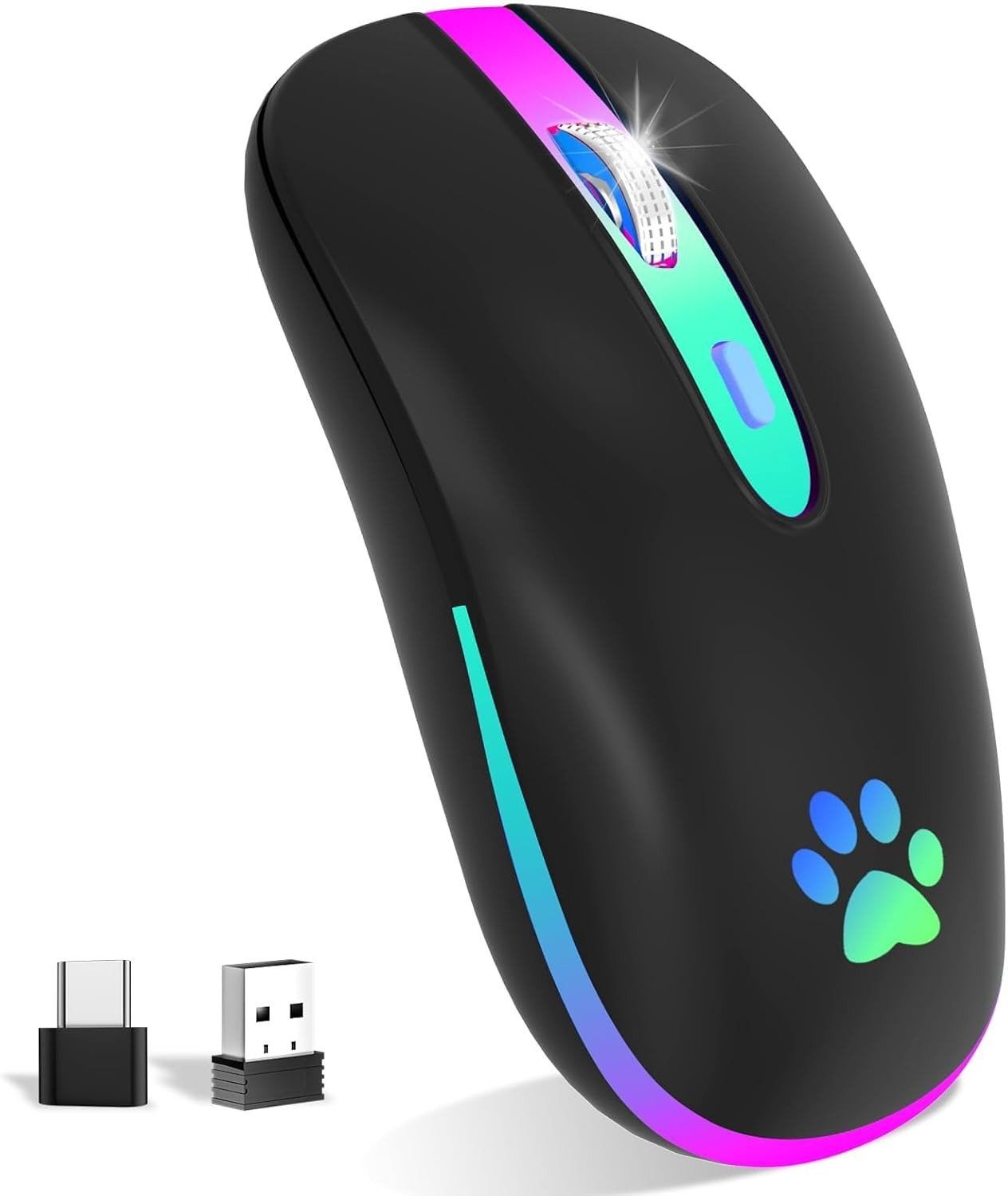 Draadloze Muis - Zwarte Kattenklauwen - Oplaadbare Gaming Muis met 7 Kleuren LED Licht - Voor PC, Laptop, Mac, iOS en Android