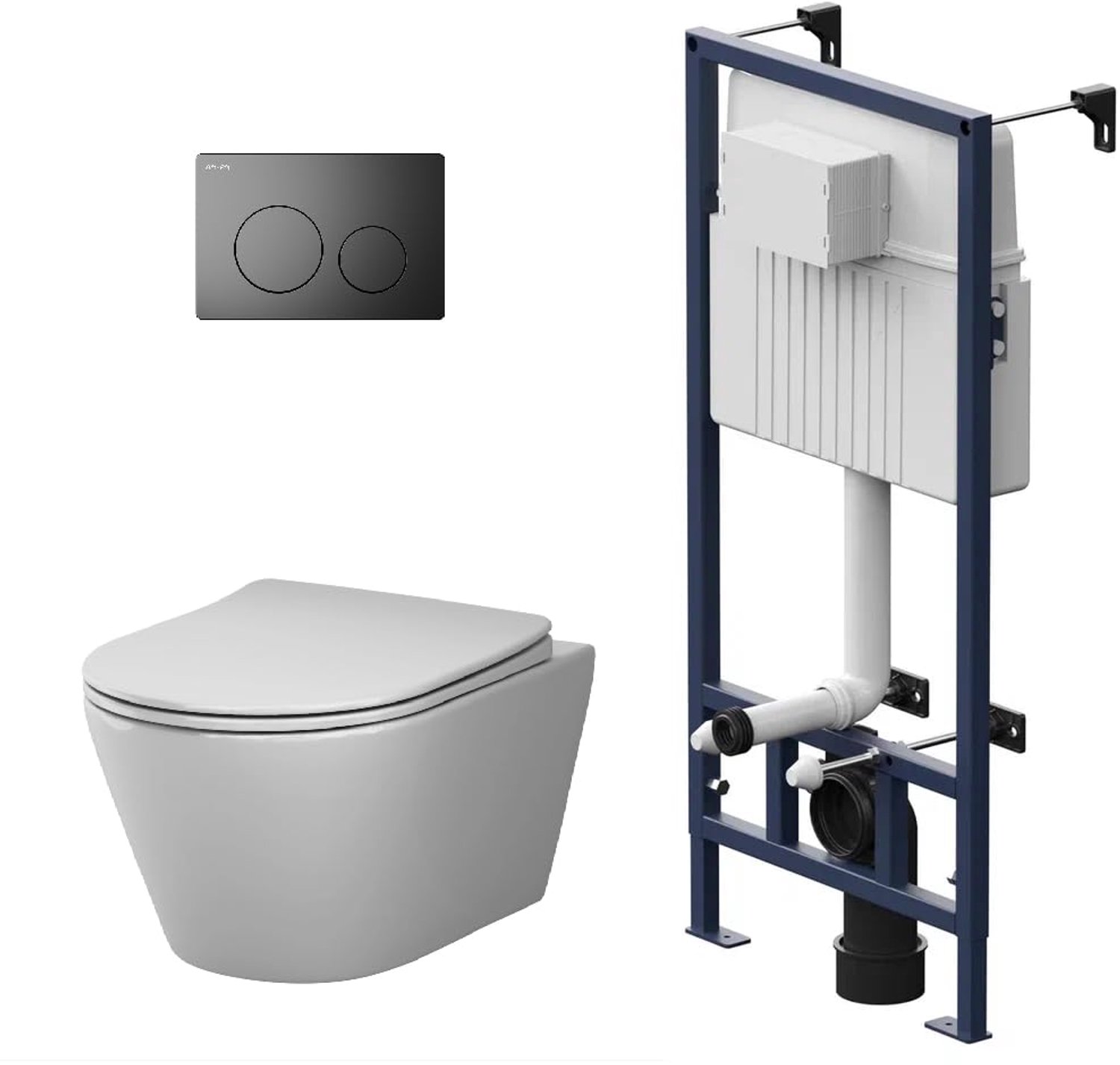 AM.PM X-Joy S complete hangtoiletset met inbouwreservoir – zwart bedieningspaneel