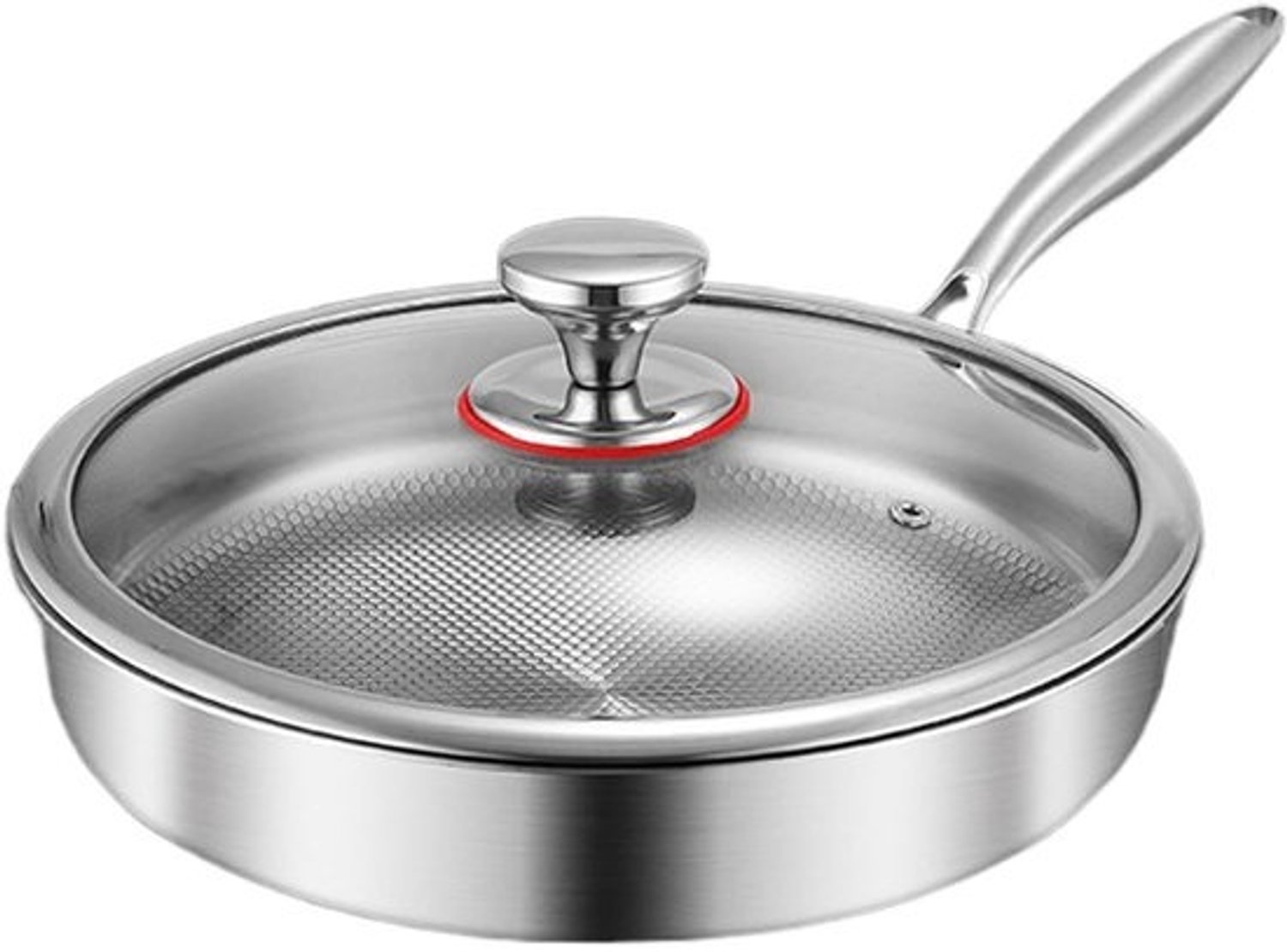 Braadpan met Deksel - Koekenpan Omeletpan - Koken voor Huishouden - Antiaanbaklaag Roestvrij Staal - 22 cm - Meerkleurig