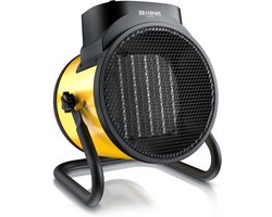Brandson keramische bouwkachel 3000 W - 2 warmtestanden - thermostaat - kantelbaar - geel/zwart