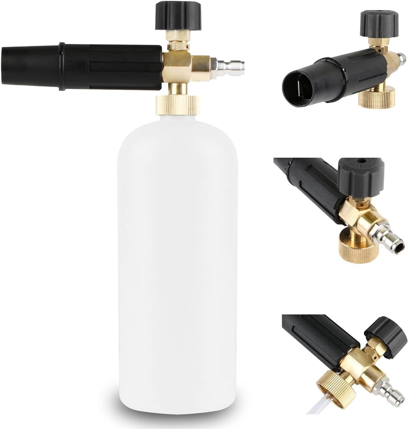 SnelShoppen - Foam Cannon - YUET Snow Foam Lance - 1 Litre Foam Dispenser met Verstelbare Nozzle - Hoogwaardige Messing - Auto Was - 64mm 1/4" Quick D