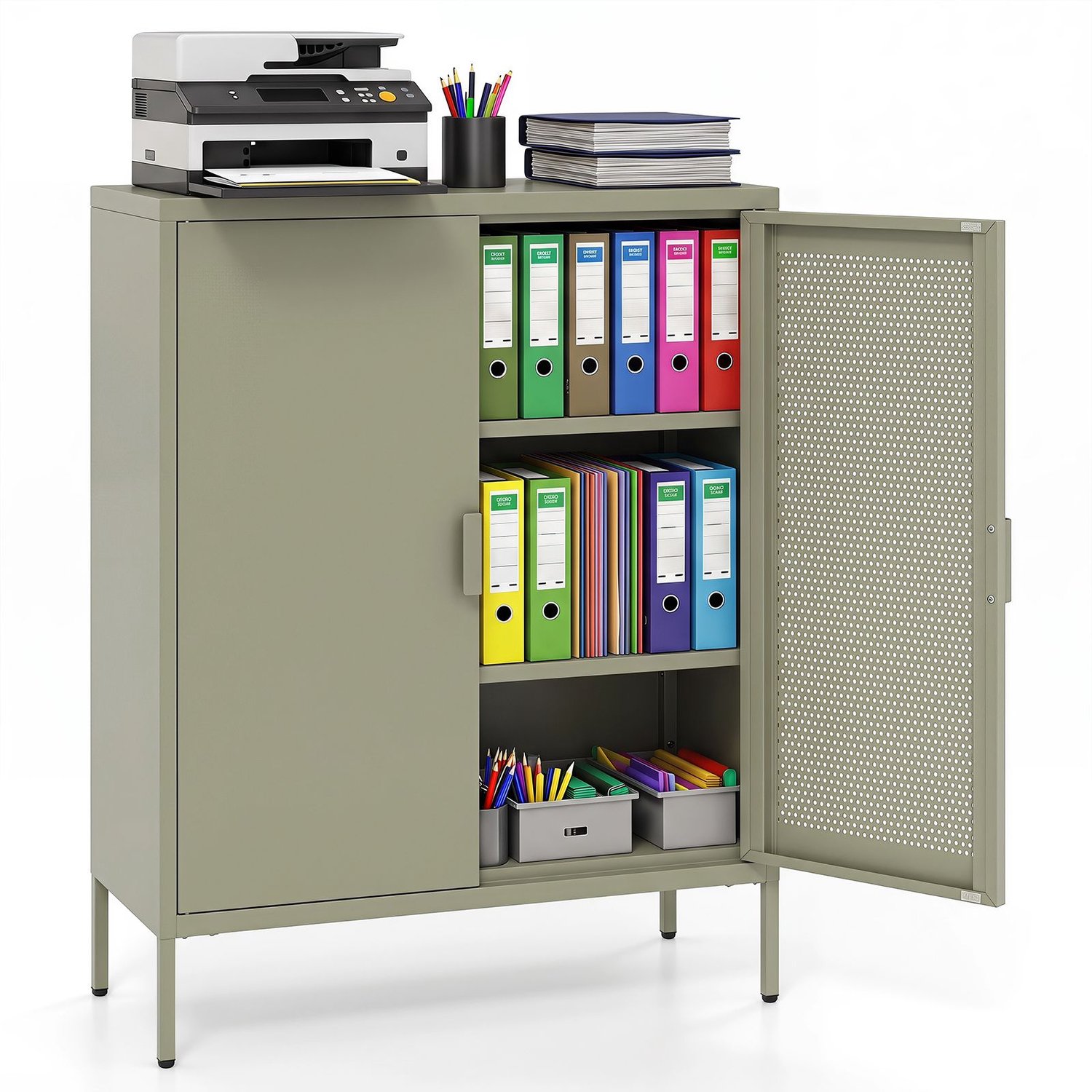 SureDeal® - Bureaukast - Metalen Kast - Verstelbare Planken Archiefkast - Roosterfront Hal Dressoirkast - Kantoor - 80x35x102 cm - Groen