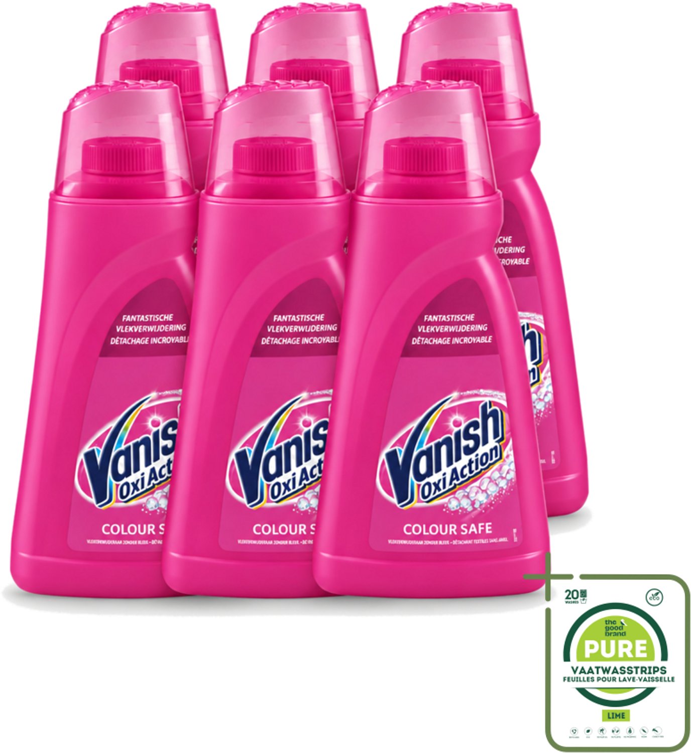 6 x Vanish Oxi Action - Veilige Kleur - Vlekkenverwijderaar Gel - Zonder Bleek - Gekleurde Was - 1 L - Grootverpakking - Vaatwasstrips - Vlekkenverwijderaar - Vetvlekken - Olievlekken - Make-upvlekken - Tomatensausvlekken