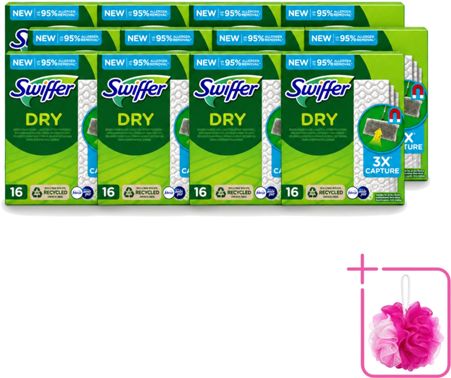 12 x Swiffer – Vloerdoekjes – Dry Navullingen – 16 doekjes - Bulkverpakking - Vloerreiniger - Douchemop - Droge doekjes