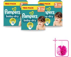 3 x Pampers – Luiers – Baby-Dry Trio Pack Maat 3 (6-10 kg) – 156 Luiers - Bulkverpakking - Baby luiers - Douchemop - Droge luiers