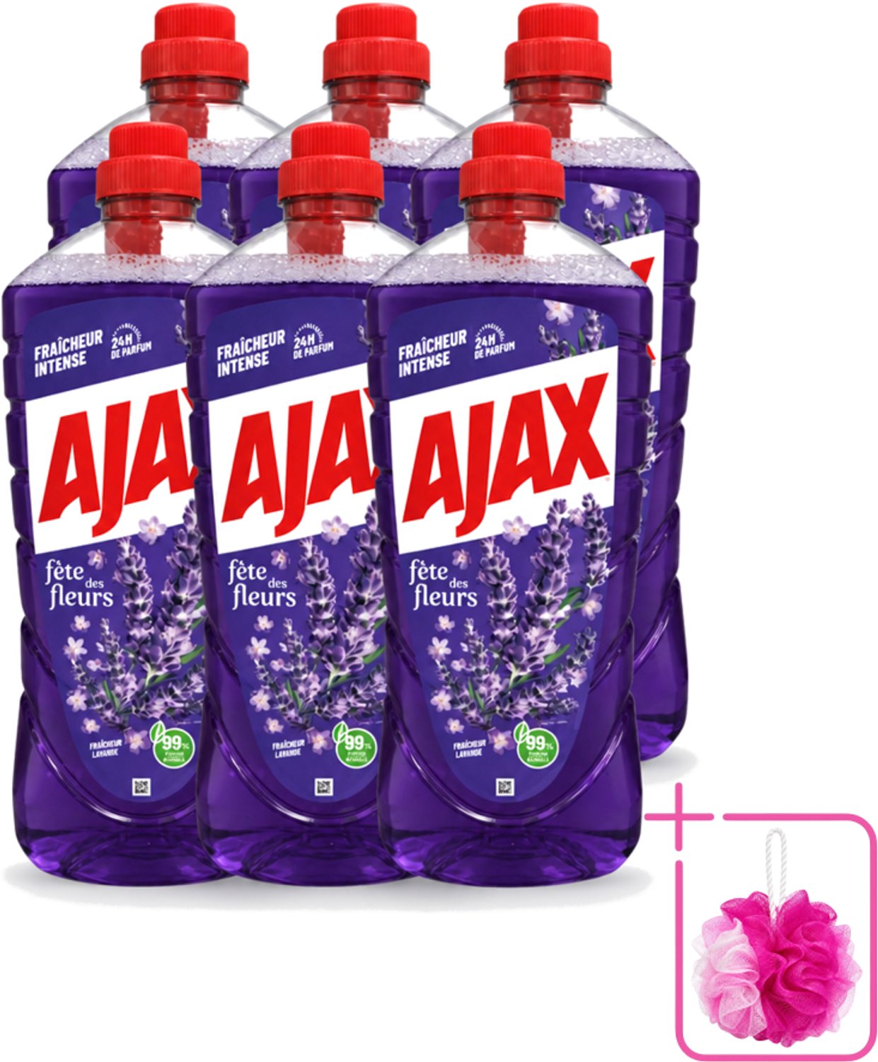 6 x Ajax – Allesreiniger – Lavendel – 1,25 L - Bulkverpakking - Allesreiniger lavendel - Douchemop - Reiniging