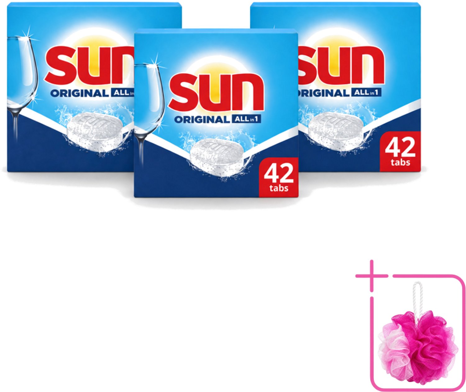 3 x Sun – Vaatwastabletten – Original – 42 tabletten - Bulkverpakking - Vaatwastabletten - Douchemop - Vaatwasser