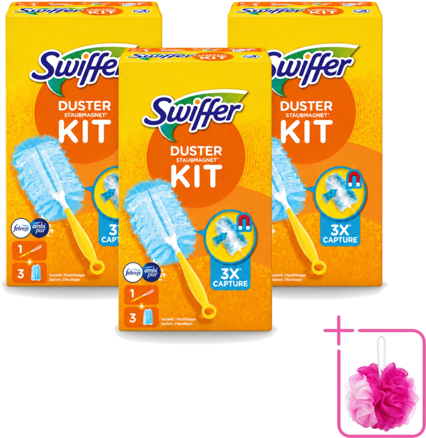 3 x Swiffer – Starterkit + 3 Navullingen – Met Febreze - Bulkverpakking - Stofvrij maken - Douchemop - Stof opvangen