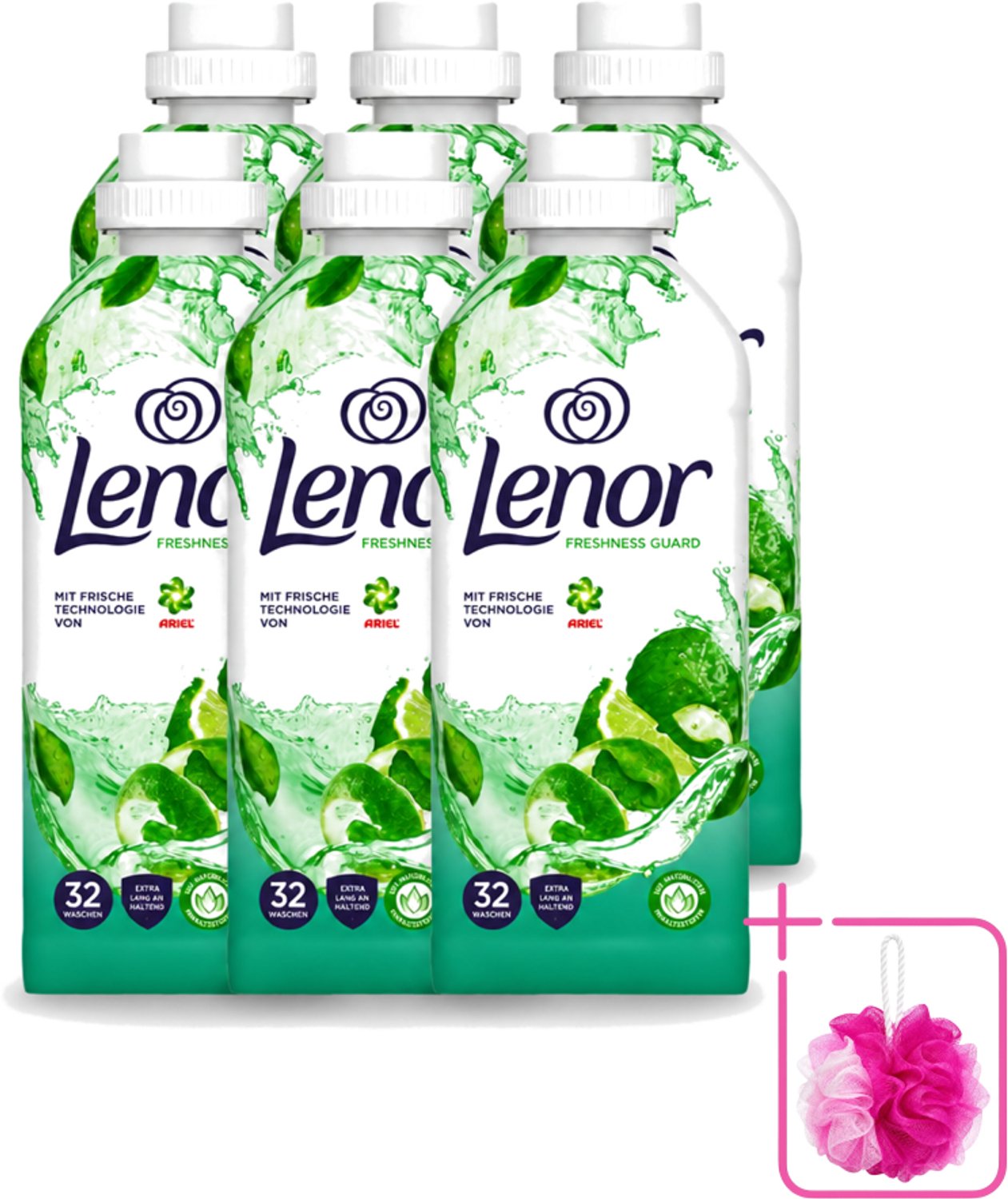 6 x Lenor – Wasverzachter – Freshness Guard – 32 Wasbeurten – 800 ml - Bulkverpakking - Wasverzachter - Douchemop - Frisheid