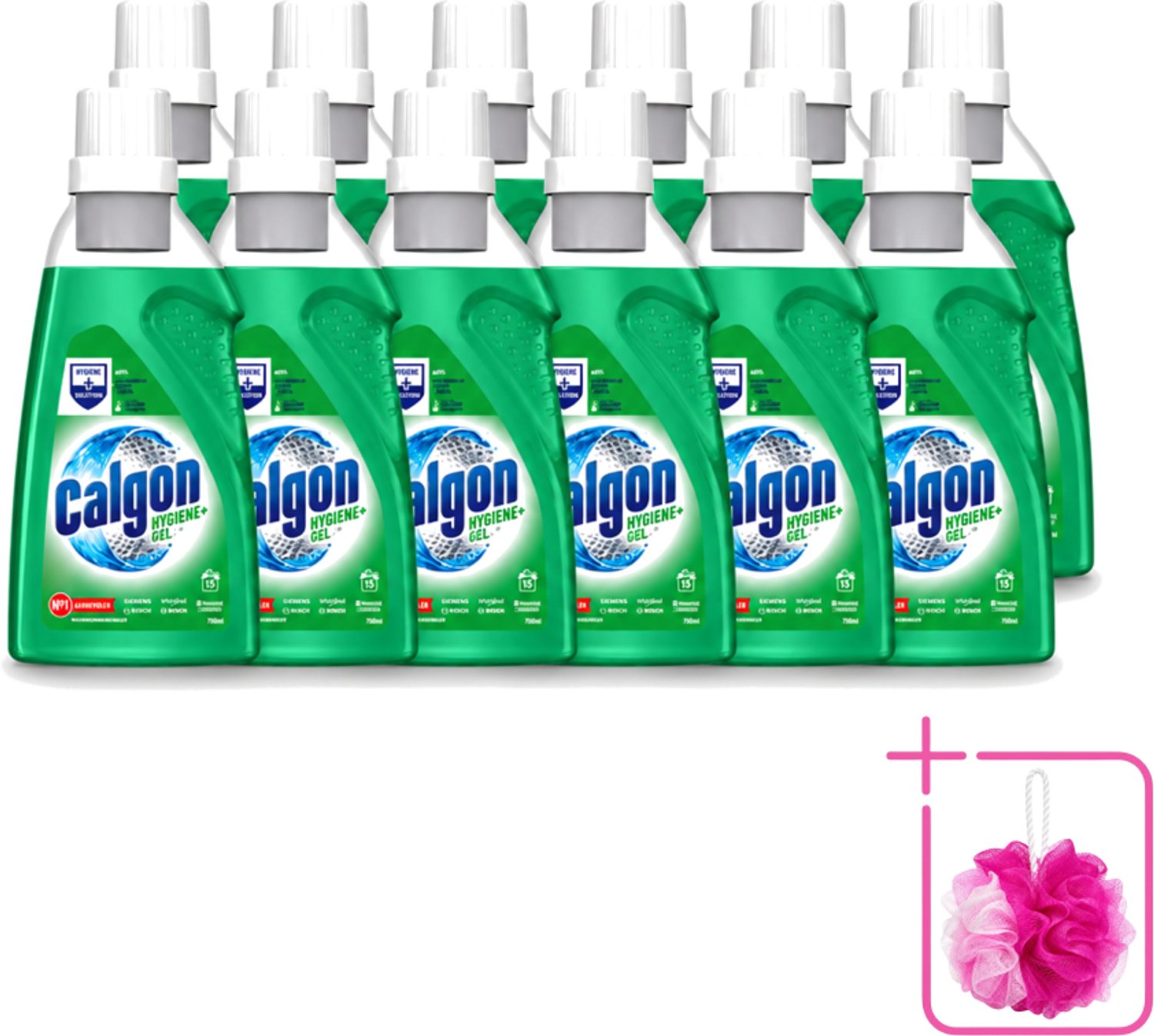 12 x Calgon – Wasmachinereiniger Gel – Hygiene+ – 750 ml - Bulkverpakking - Wasmachinereiniger - Douchemop - Kalkpreventie