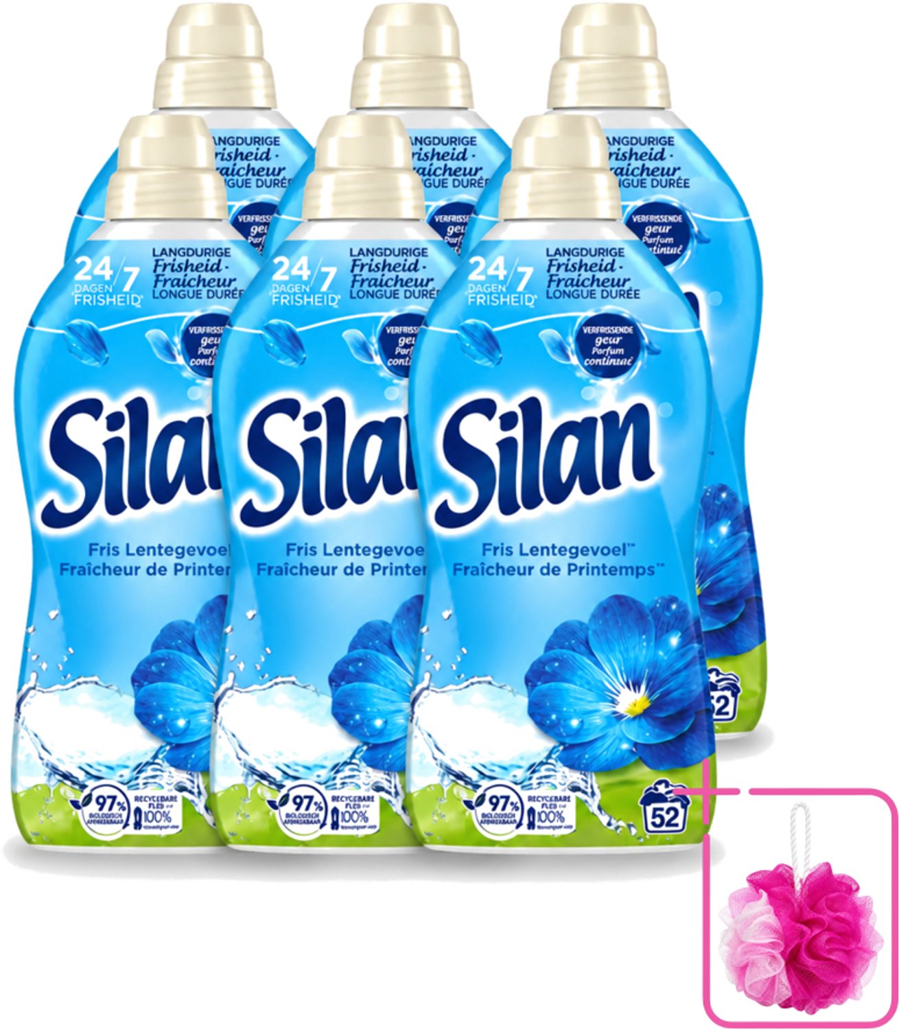6 x Silan – Wasverzachter – Classic Blue Fris Lentegevoel – 1144 ml - Bulkverpakking - Wasverzachter - Douchemop - Fris lentegevoel