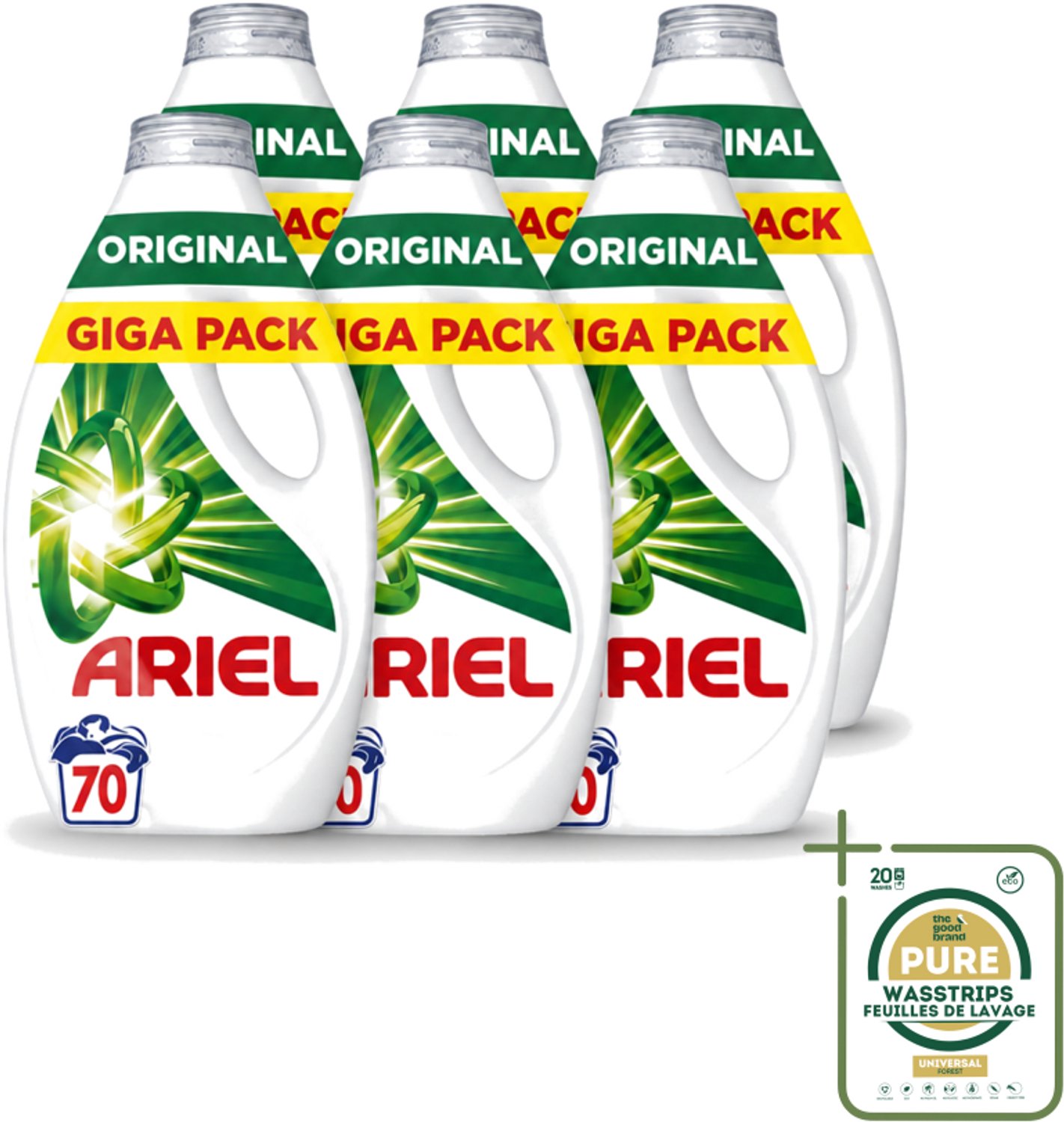 6 x Ariel – Vloeibaar Wasmiddel – Original – 3150 ml – 70 wasbeurten - Wasstrips - Vloeibaar Wasmiddel - Vlekverwijdering - Wasmiddel Voor Vlekken - Wasmiddel Voor Kleding - Wasmiddel 3150 Ml
