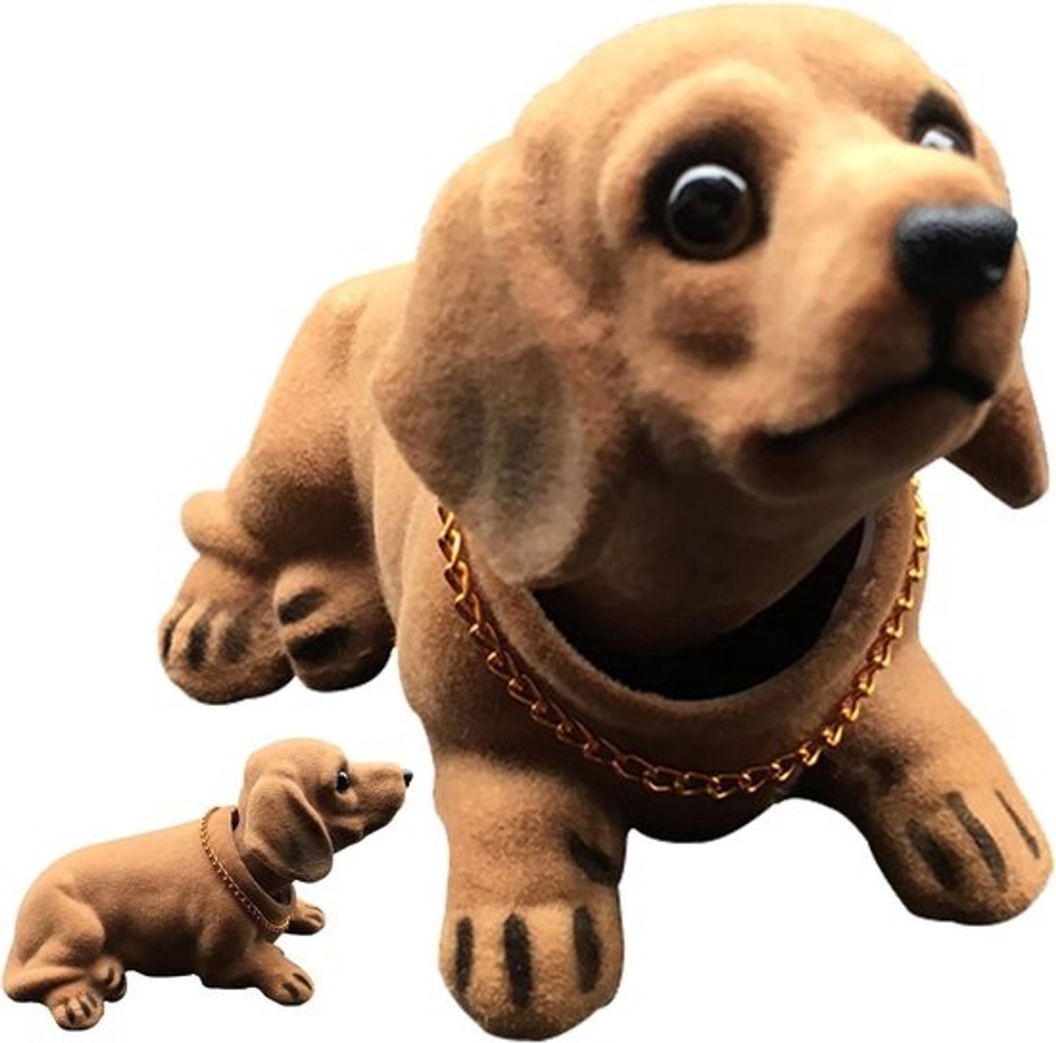 Wobble Head Hond - Knikkende Puppy - Auto Interieur - Bewegend Hars Beeldje - 20 cm Lengte - Bruin