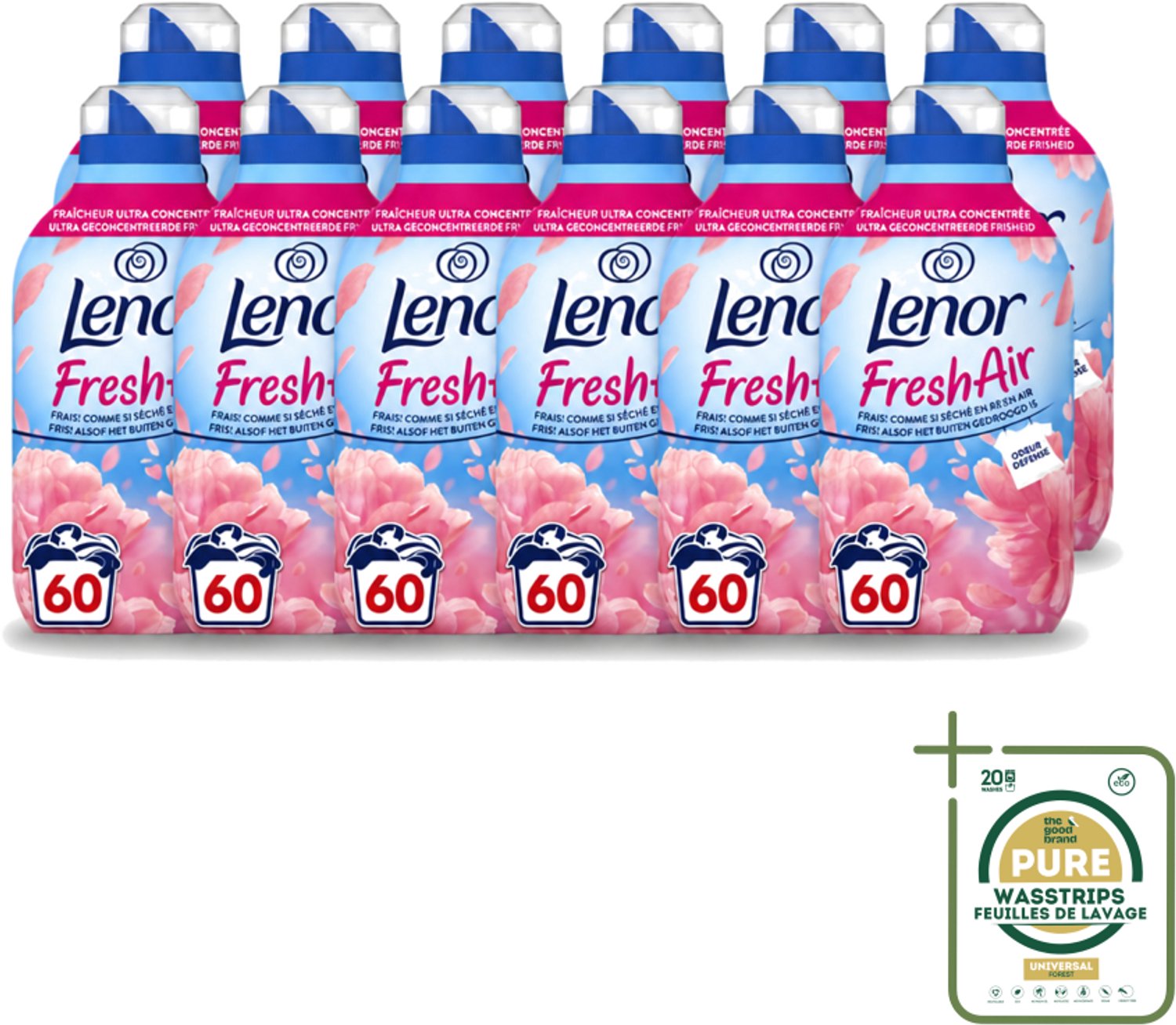 12 x Lenor – Wasverzachter – Bloesem – 60 Wasbeurten – 840 ml - Wasstrips - Wasverzachter - Buitenluchtfrisheid - Bloesemgeur - Wasgoed - Geur