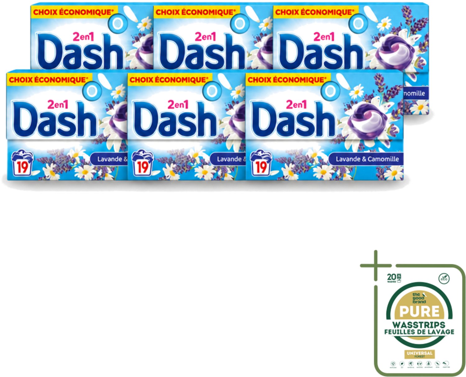 6 x Dash – Wasmiddel Pods 2-in-1 – Lavendel & Kamille – 19 Capsules - Wasstrips - Wasmiddel - Waspod - Reiniging - Frisheid - Lavendel