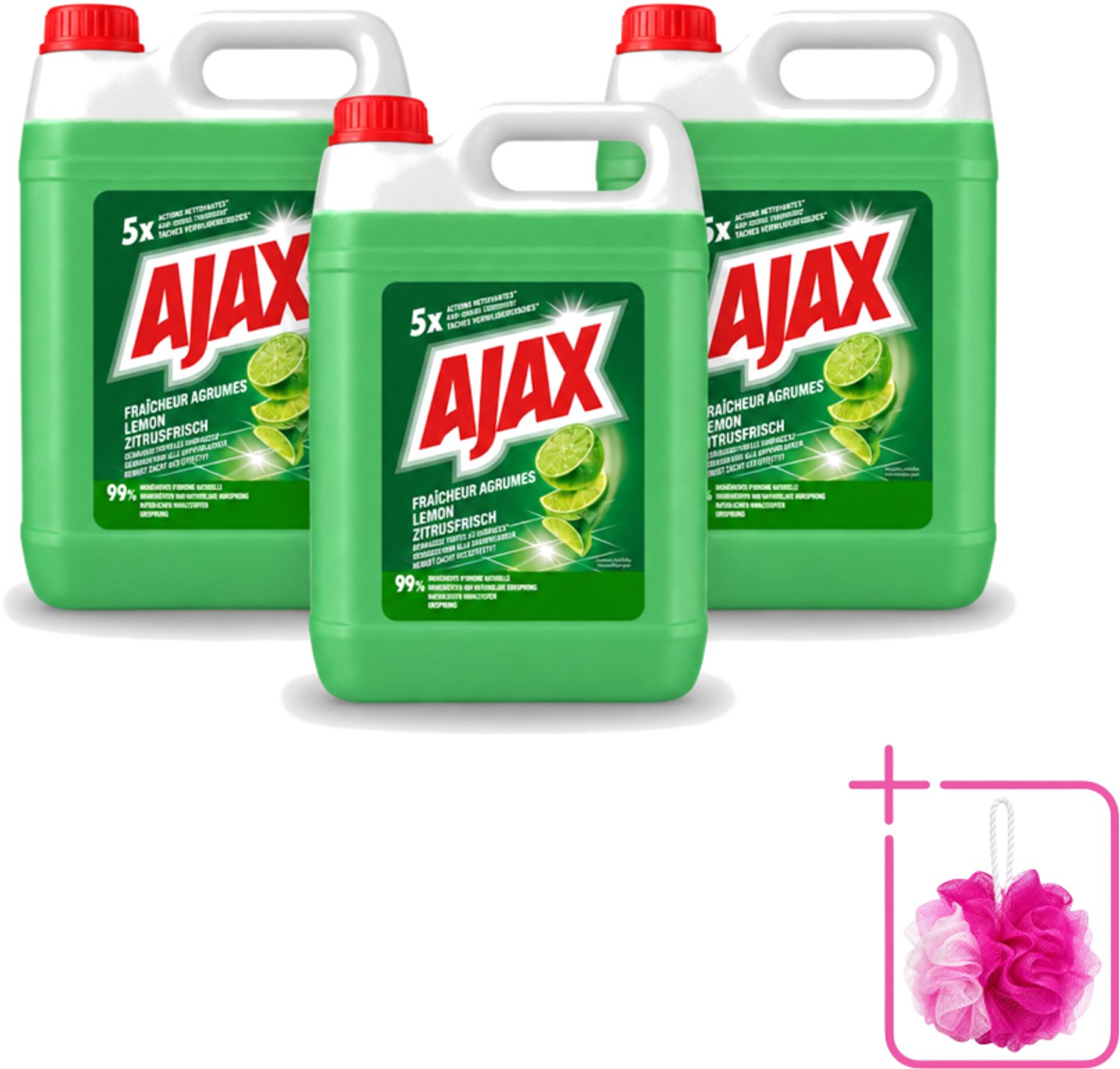 3 x Ajax – Allesreiniger – Limoen – 5000 ml - Bulkverpakking - Allesreiniger limoen - Douchemop - Krachtige reiniger