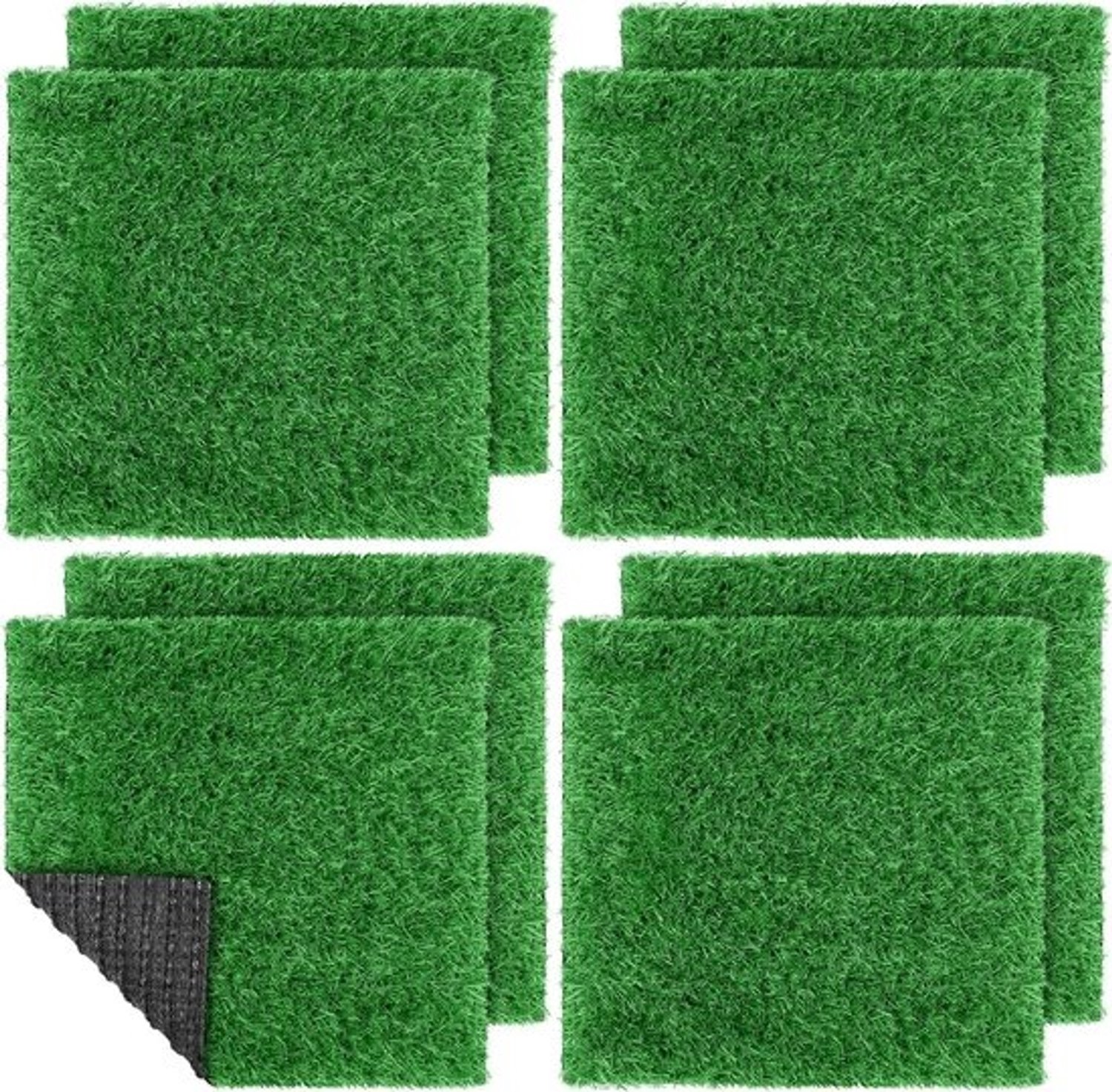 Kunstgrasmatten Set - Nepgras Tegels - Decoratie Binnen Buiten - Realistisch Uiterlijk - 30x30cm 8 Stuks - Donker Groen