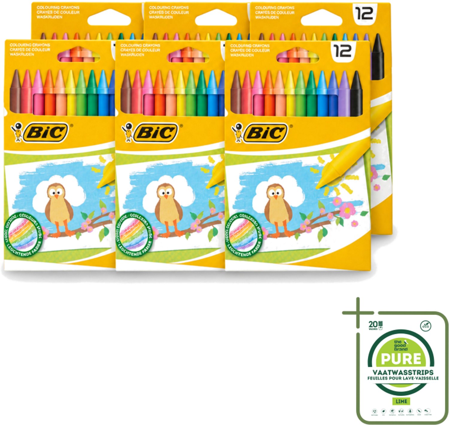 6 x BIC - Waskrijt - Diverse Kleuren - 12 Krijtjes - Grootverpakking - Vaatwasstrips - Waskrijt - Kleurkrijt - Creatief Schrijven - Tekenen - Kleurrijke Krijtjes