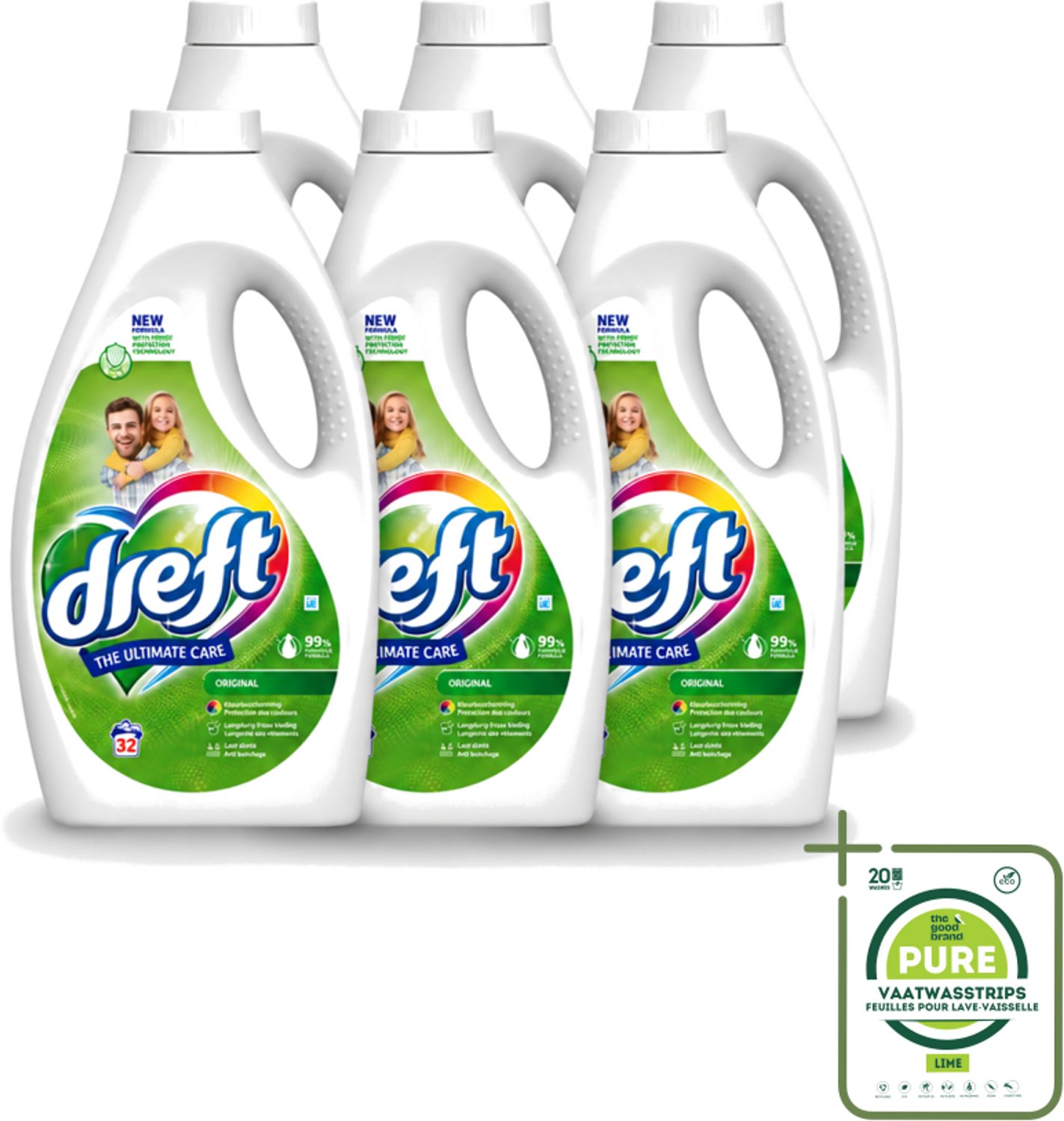 6 x Dreft - Ultimate Care - Vloeibaar Wasmiddel - Gekleurde Was - Original - 32 Wasbeurten - Grootverpakking - Vaatwasstrips - Kleurbeveiliging - Vloeibaar Wasmiddel - Gekleurde Was - Frisse Geur - Wasmiddel Origineel