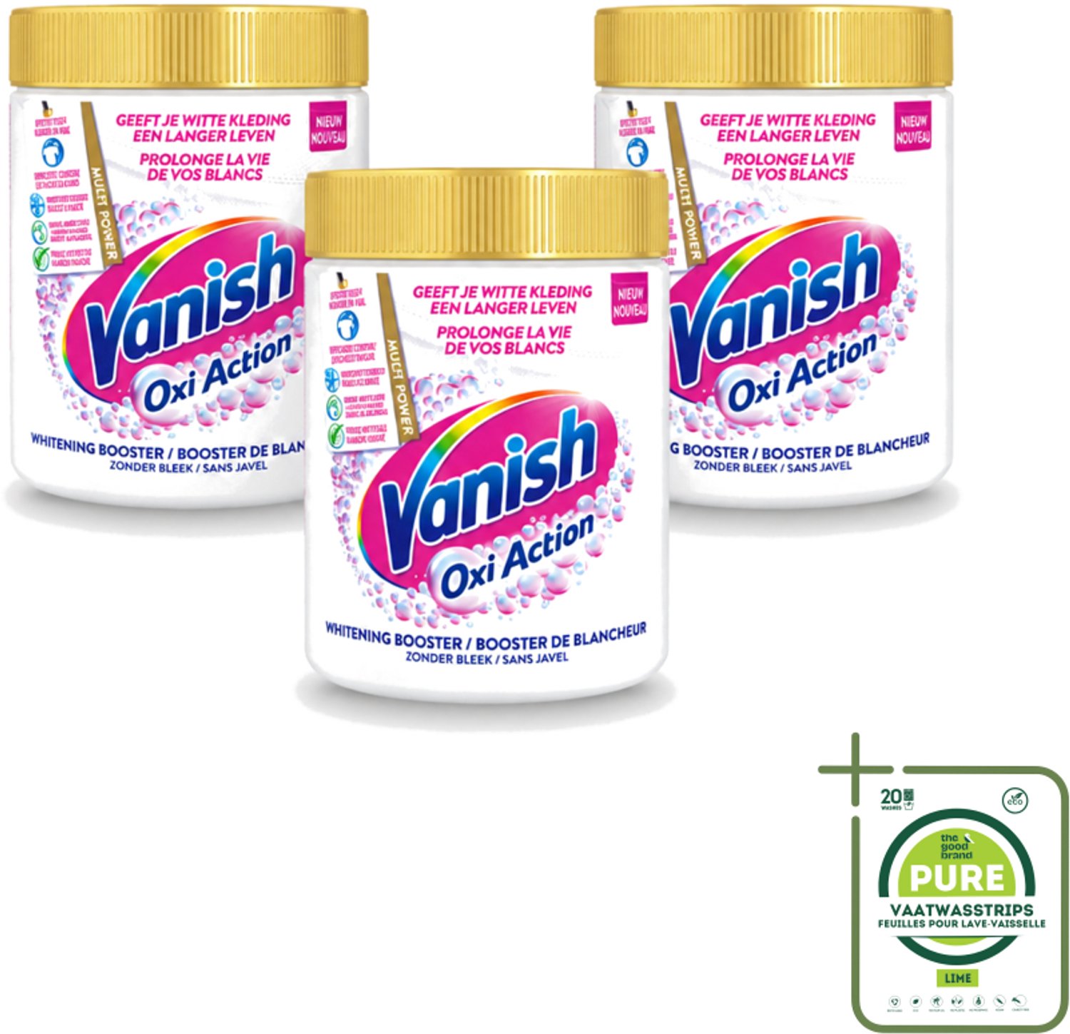 3 x Vanish Oxi Action - Vlekkenverwijderaar Poeder - Zonder Bleek - Witte Was - 550 Gram - Grootverpakking - Vaatwasstrips - Vlekkenverwijderaar - Witte Was - Bleekvrije Was - Wasmiddel - Wasgeleid