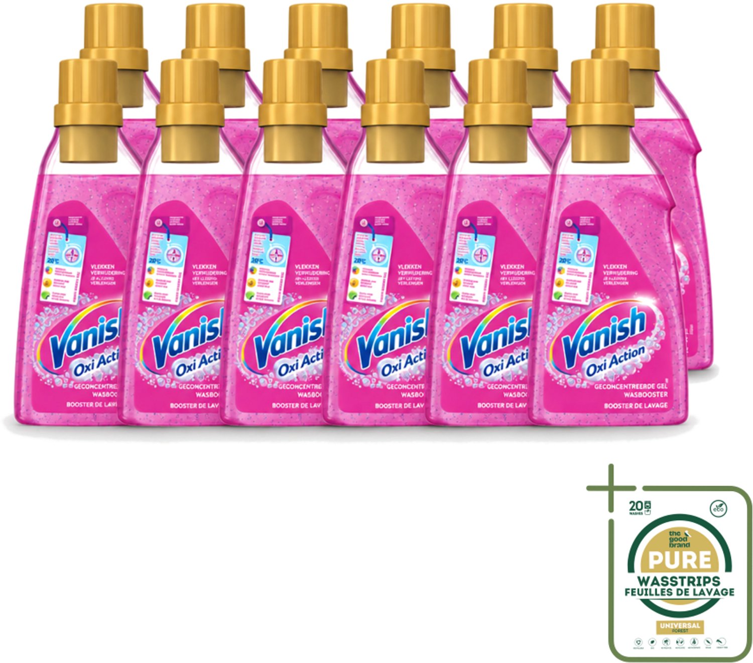 12 x Vanish Oxi Action - Vlekkenverwijderaar Gel - Zonder Bleek - Gekleurde Was - 15 Wasbeurten - Wasstrips - Vlekverwijderaar - Wasbooster - Kleuroverdracht - Geurneutraliseren - Wasbeurt
