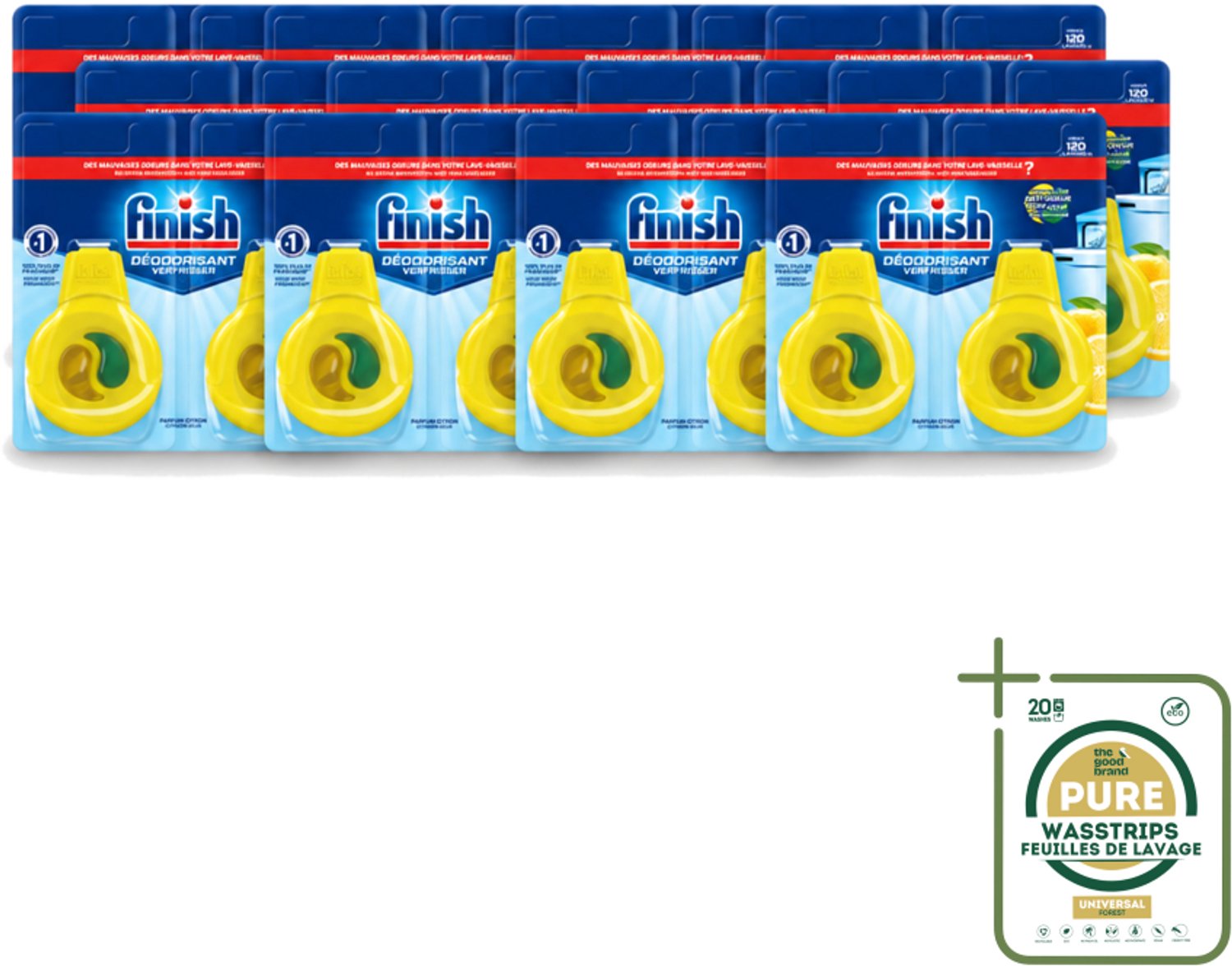 12 x Finish Deo Odorstop - Vaatwasverfrisser - Citroen Parfum - Anti-geur - Tot 120 Afwasbeurten - Wasstrips - Vaatwasverfrisser - Geurbeheersing - Citroengeur - Anti-geur - Vaatwasser Geur