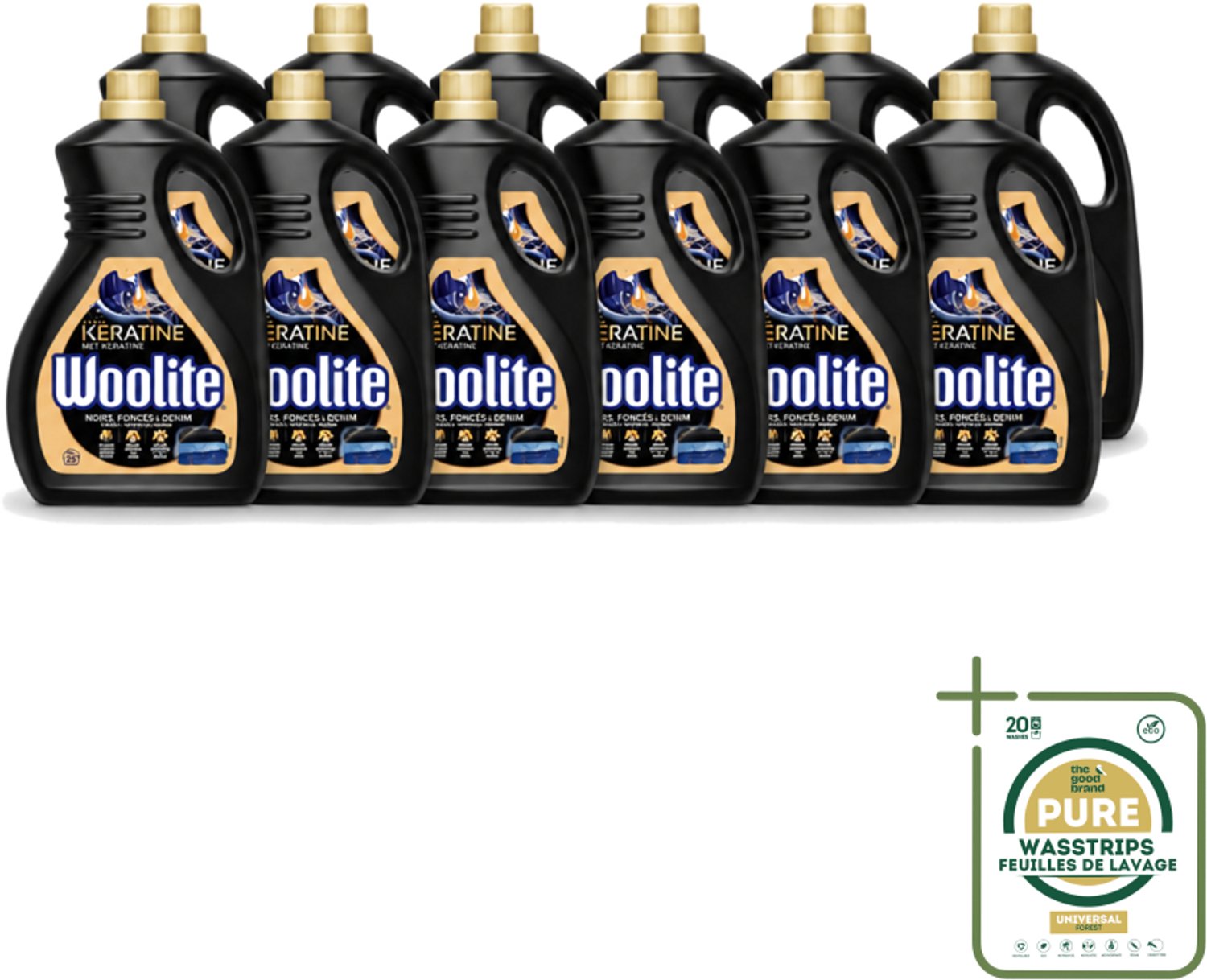12 x Woolite Dark - Vloeibaar Wasmiddel - Met Keratine - Donkere & Denim Was - 25 Wasbeurten - 1,5L - Wasstrips - Donker Wasmiddel - Denim Wasmiddel - Kleurbeschermend Wasmiddel - Keratine Wasmiddel - Wasmiddel Voor Donkere Kleding