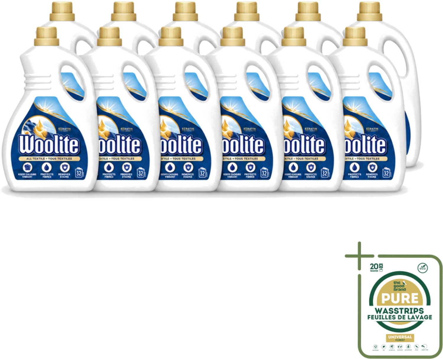 12 x Woolite Textile - Vloeibaar Wasmiddel - Met Keratine - Textiel Was - 32 Wasbeurten - 1,9L - Wasstrips - Textiel Wasmiddel - Keratine Wasmiddel - Wasmiddel Voor Kleding - Wasmiddel Voor Textiel - Wasmiddel Met Keratine