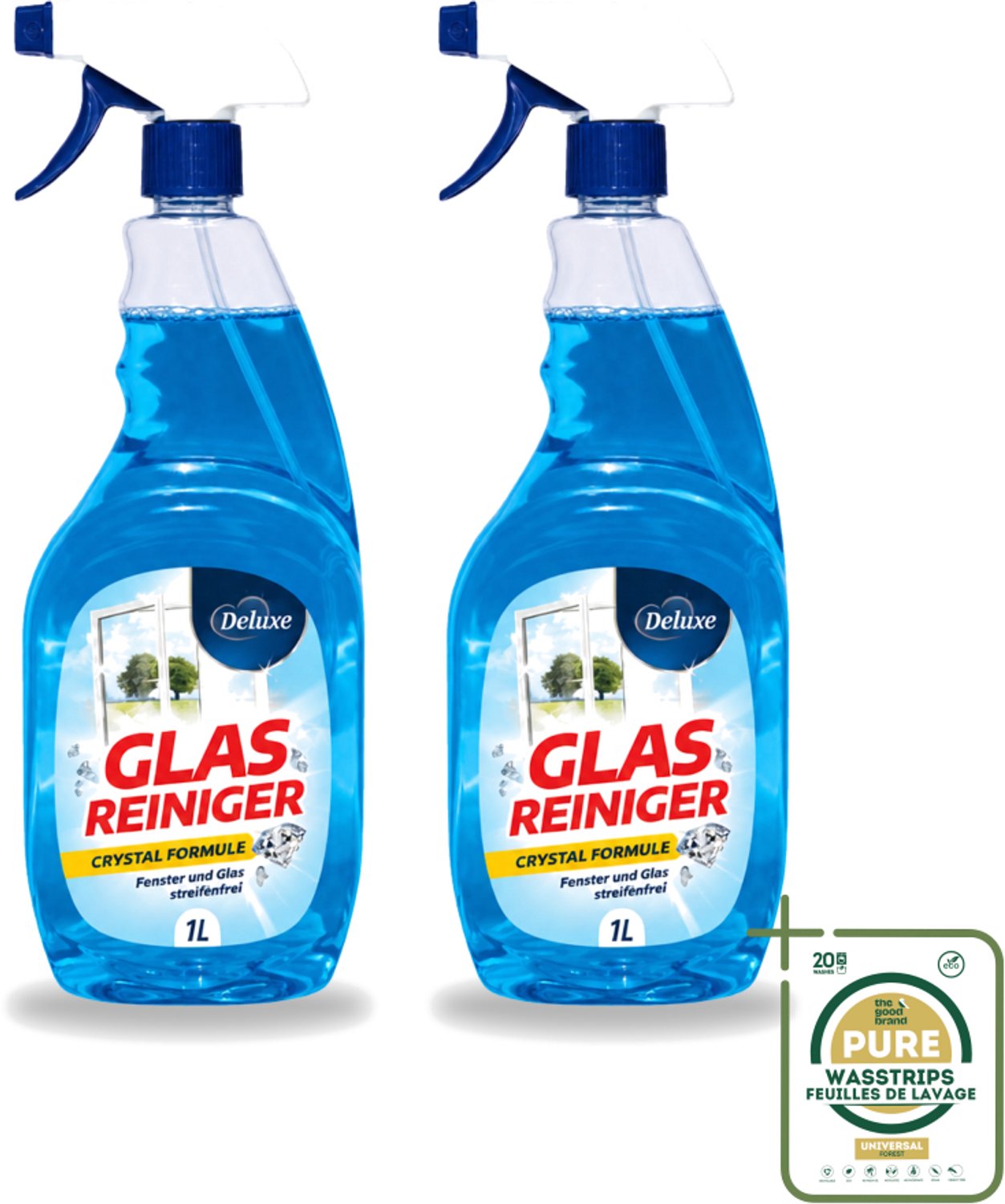 2 x Deluxe - Glasreiniger - Crystal Formule - Streeploze Glans - 1L - Streeploze Glans - Glas Reiniger - Glas Reinigen - Glas Helderheid - Glas Reiniger Crystal Formule