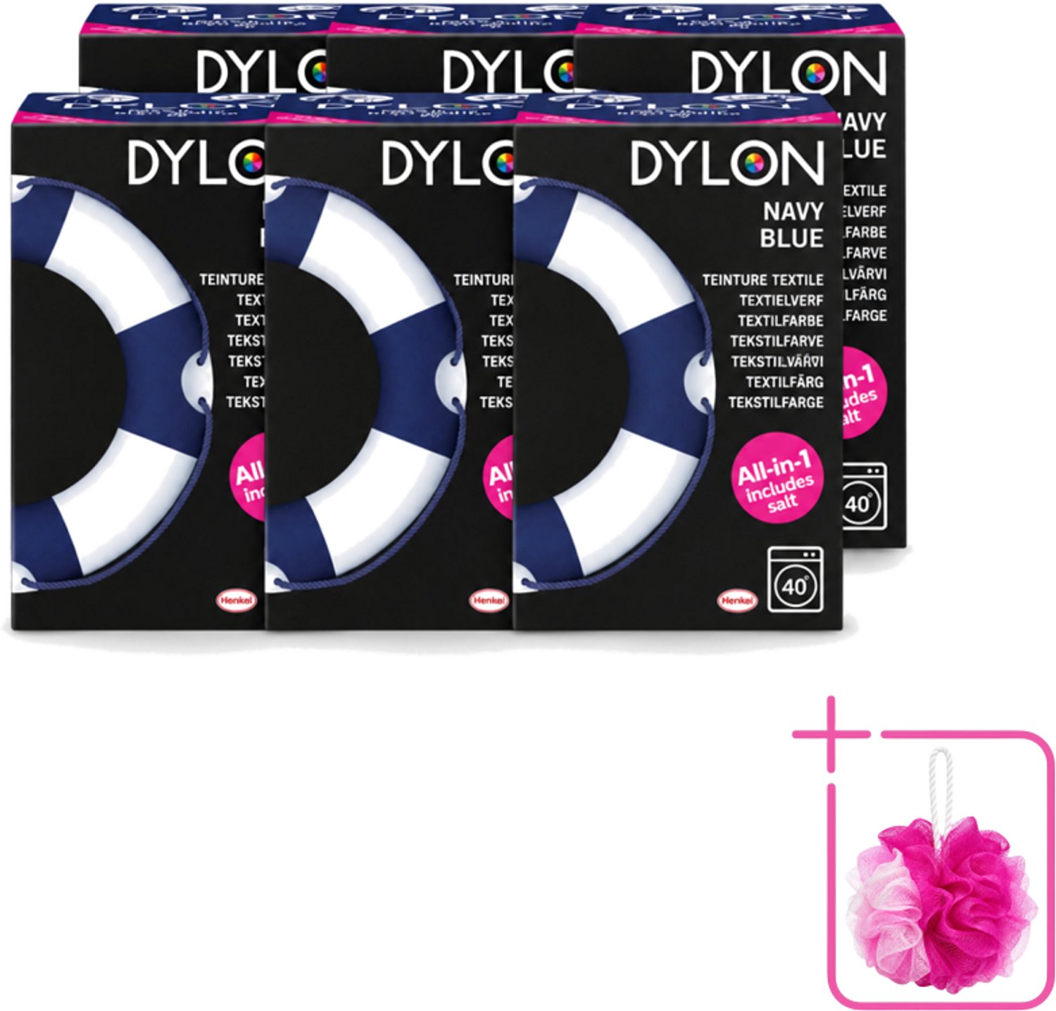 6 x Dylon - Textielverf - Navy Blue - All-in-One - Inclusief Zout - 350g - Bulkverpakking - Textielverf - Douchemop - Kleding verven