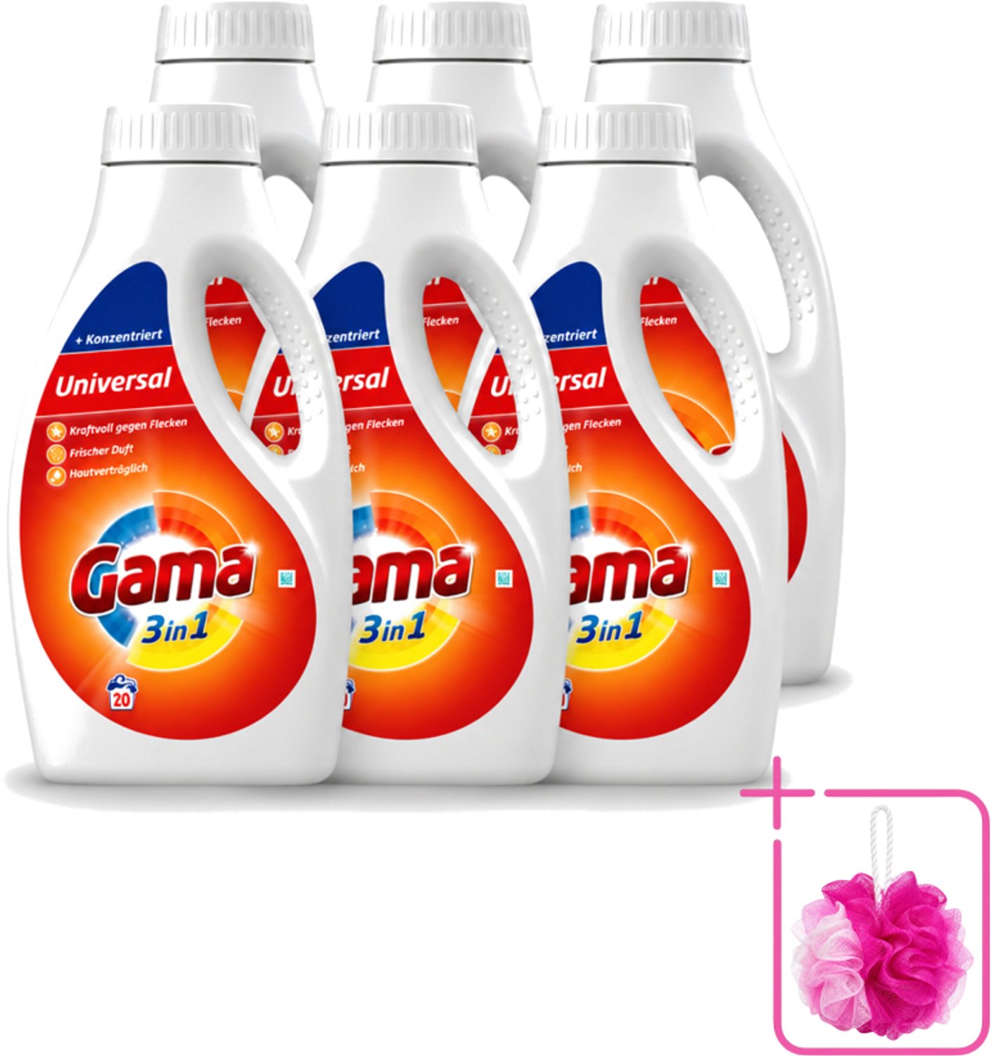 6 x Gama - Wasmiddel - 3 In 1 - Huidvriendelijk - 20 Wasbeurten - Bulkverpakking - Wasmiddel - Douchemop - 3 in 1