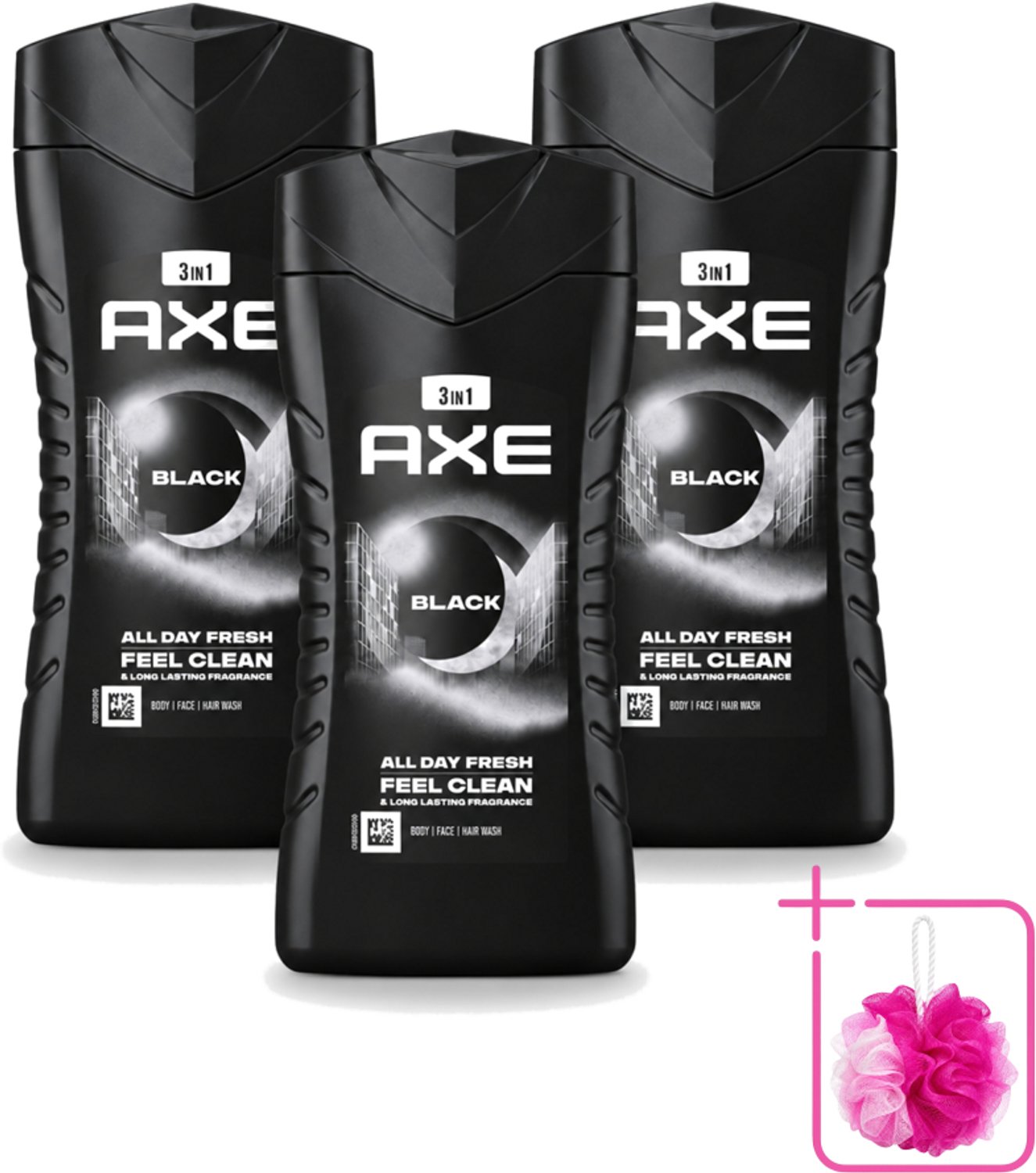 3 x Axe - 3-in-1 Douchegel - Black - Frozen Pear & Cedarwoord - 12hrs Long Lasting Scent - 250 ml - Bulkverpakking - Douchegel - Douchemop - Lichaam
