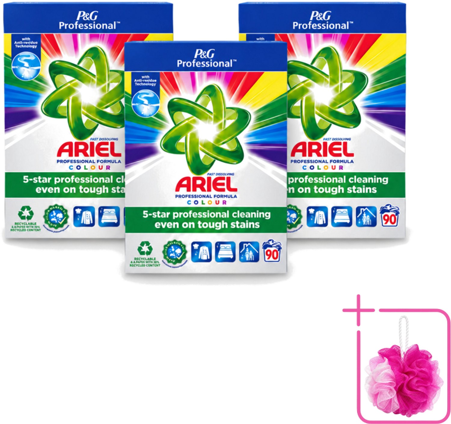 3 x Ariel Professional - Waspoeder - Gekleurde Was - 90 Wasbeurten - Bulkverpakking - Kleurverzorging - Douchemop - Waspoeder
