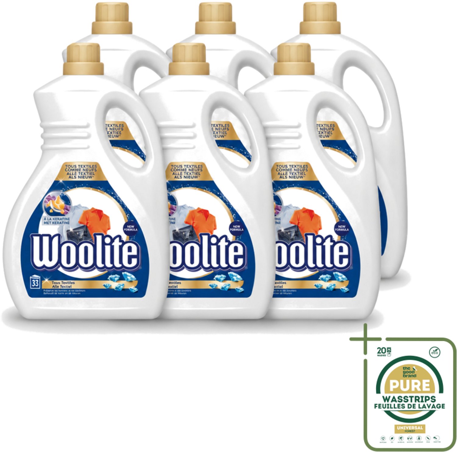 6 x Woolite Textile - Vloeibaar Wasmiddel - Met Keratine - Textiel Was - 33 Wasbeurten - 2L - Wasstrips - Wasmiddel Textiel - Keratine Wasmiddel - Wasmiddel Voor Textiel - Wasmiddel Voor Kleding - Wasmiddel Met Keratine